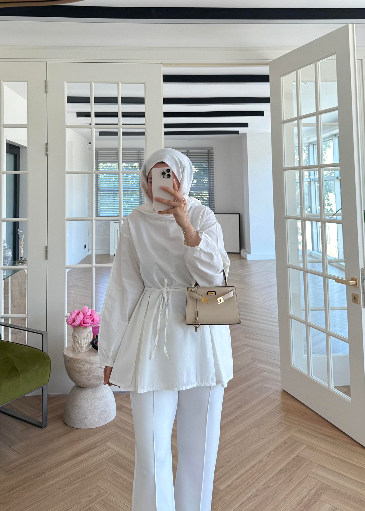 Pile Detaylı Poplin Gömlek Ekru