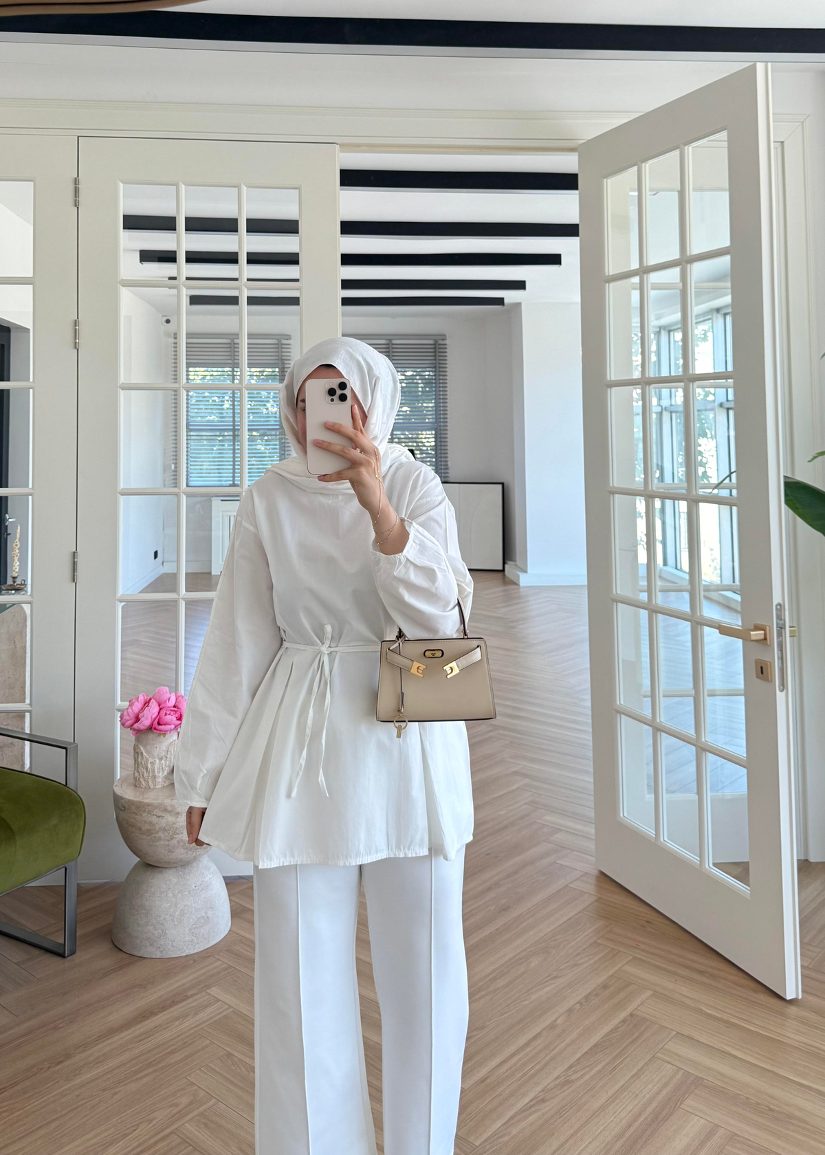 Pile Detaylı Poplin Gömlek Ekru