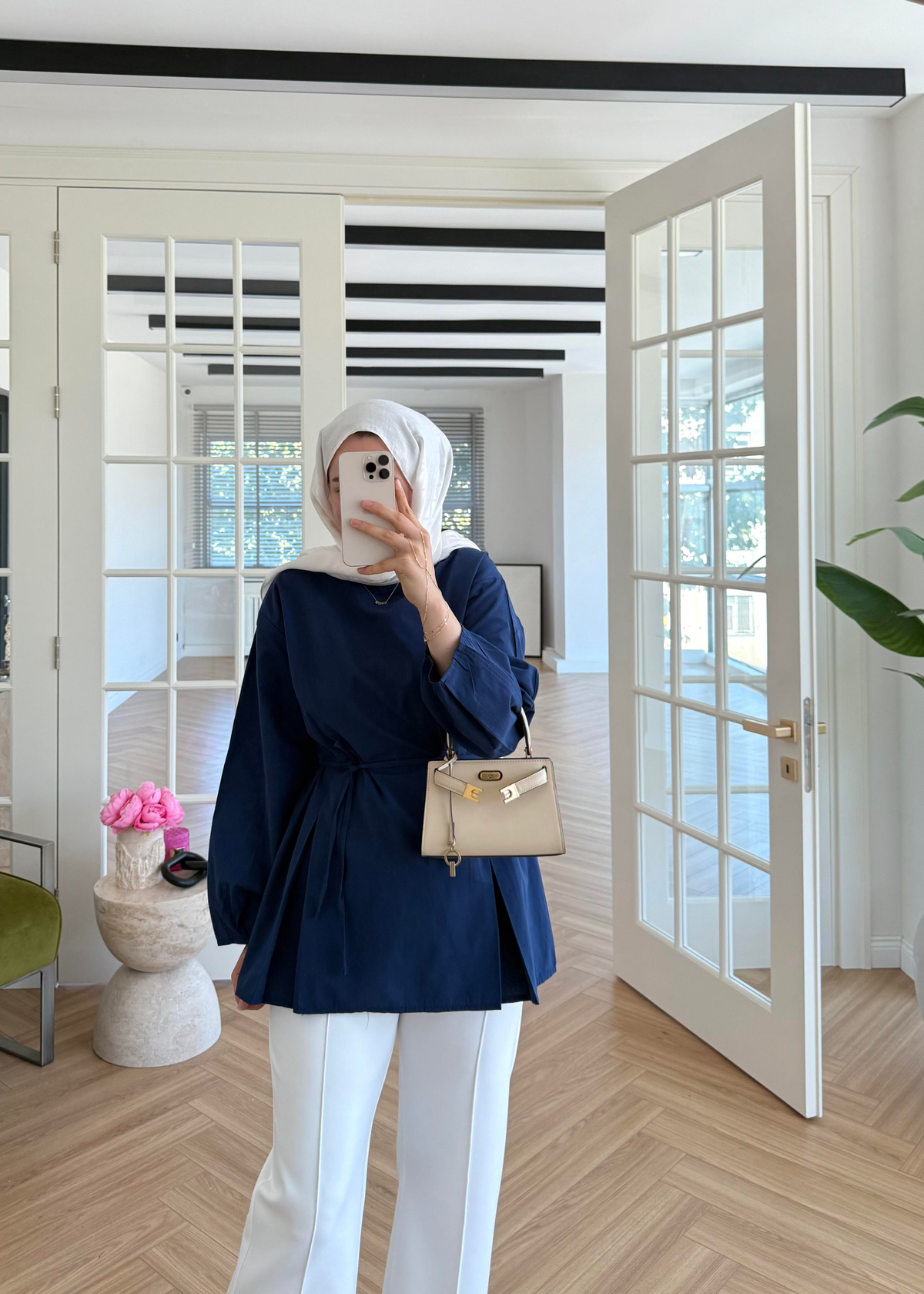 Pile Detaylı Poplin Gömlek Lacivert