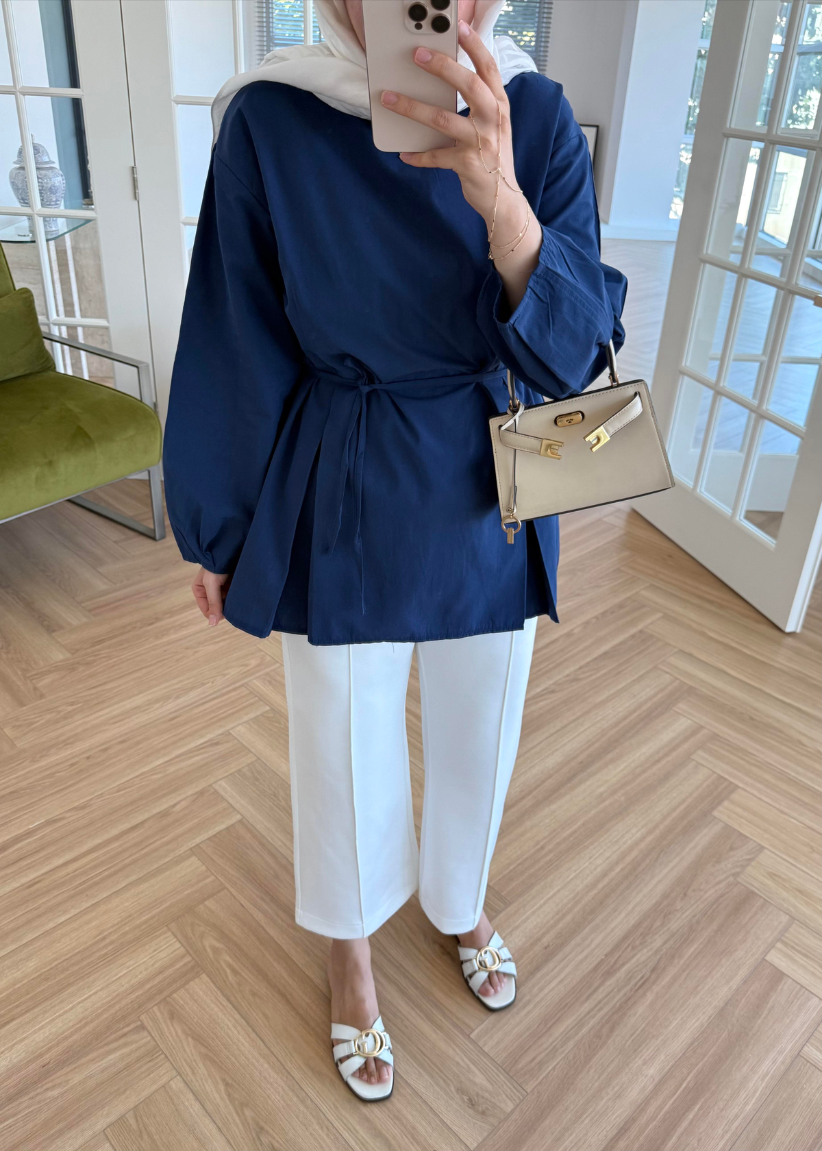 Pile Detaylı Poplin Gömlek Lacivert