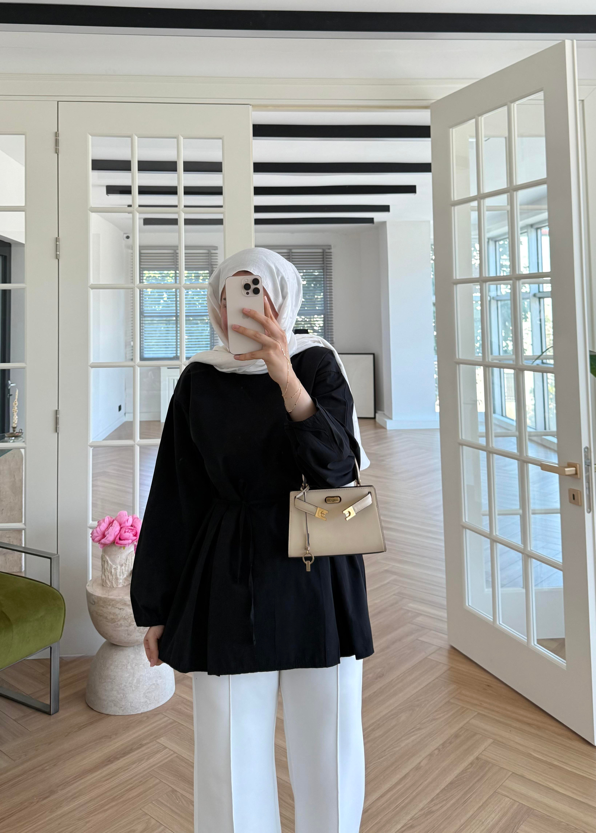 Pile Detaylı Poplin Gömlek Siyah