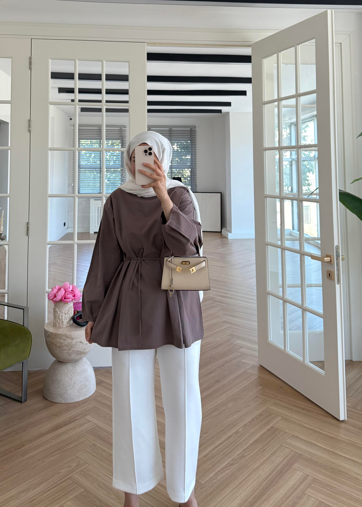 Pile Detaylı Poplin Gömlek Vizon