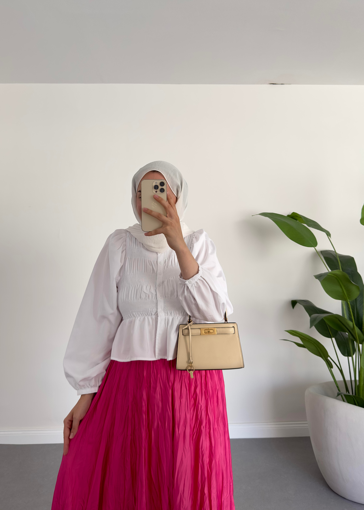 Pile Kırınkıl Saten Etek Fuşya