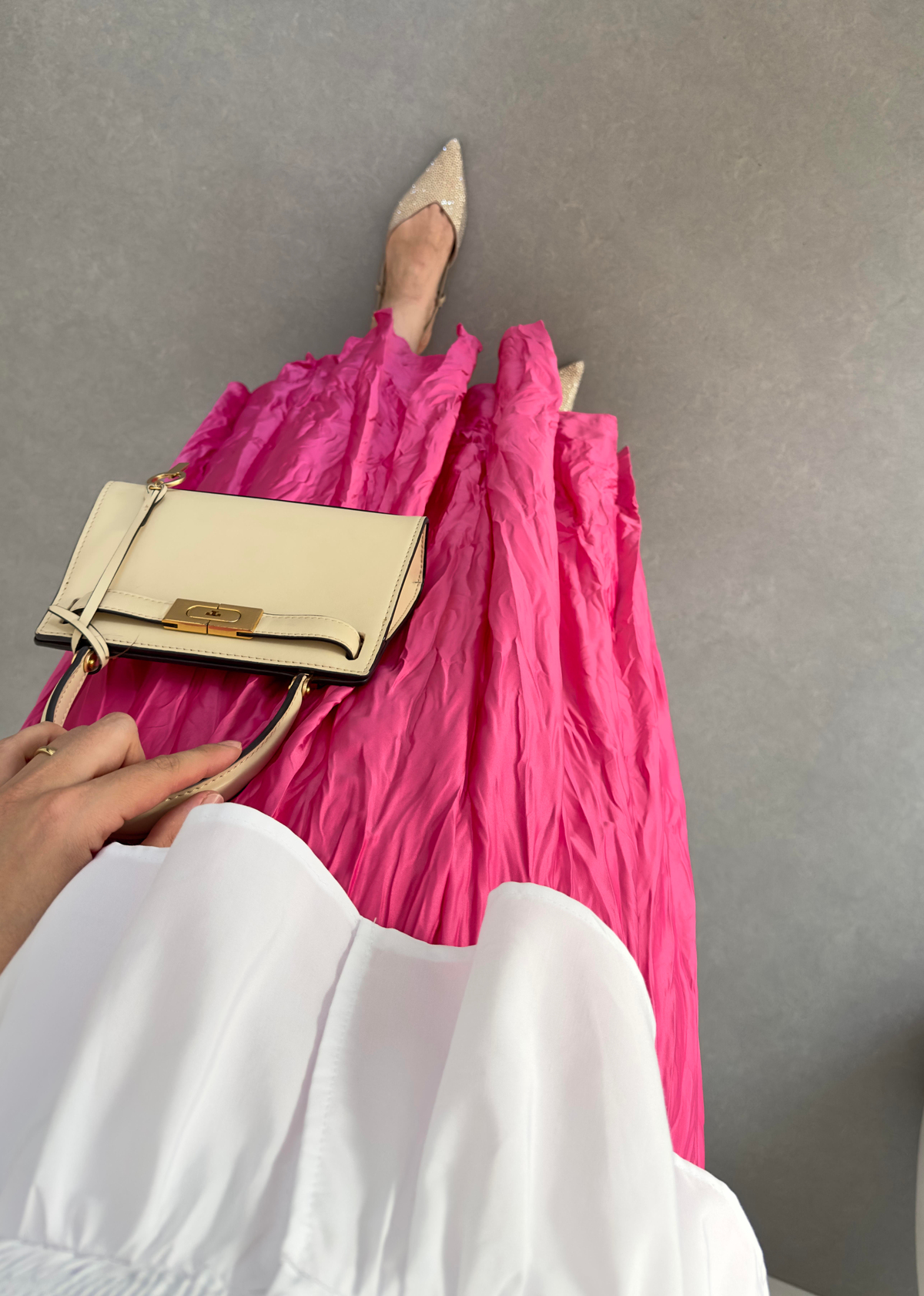 Pile Kırınkıl Saten Etek Fuşya