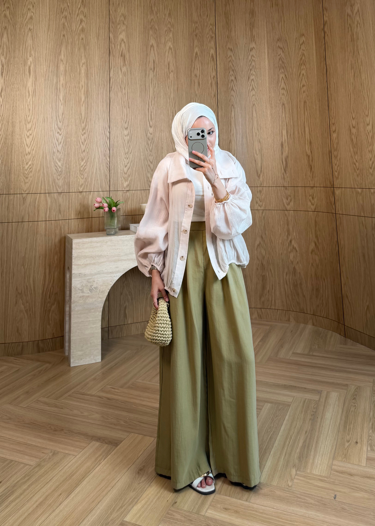 Pileli Tensel Pantolon Olive