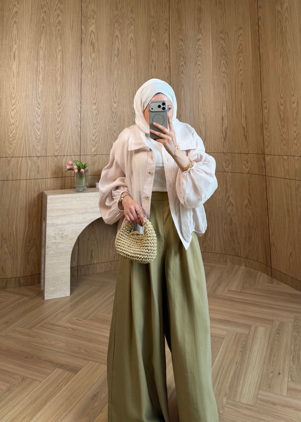 Pileli Tensel Pantolon Olive
