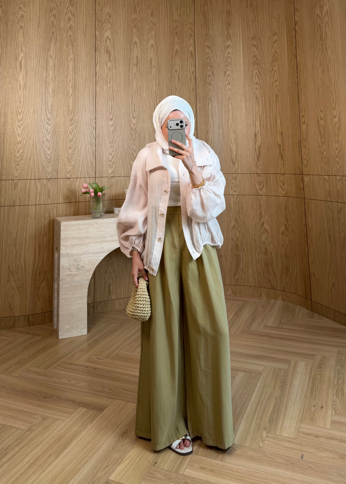 Pileli Tensel Pantolon Olive