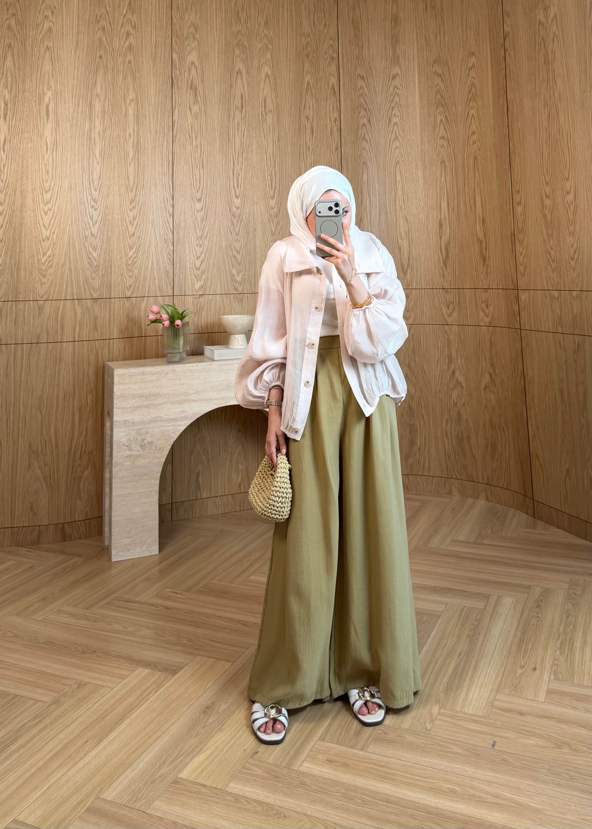 Pileli Tensel Pantolon Olive