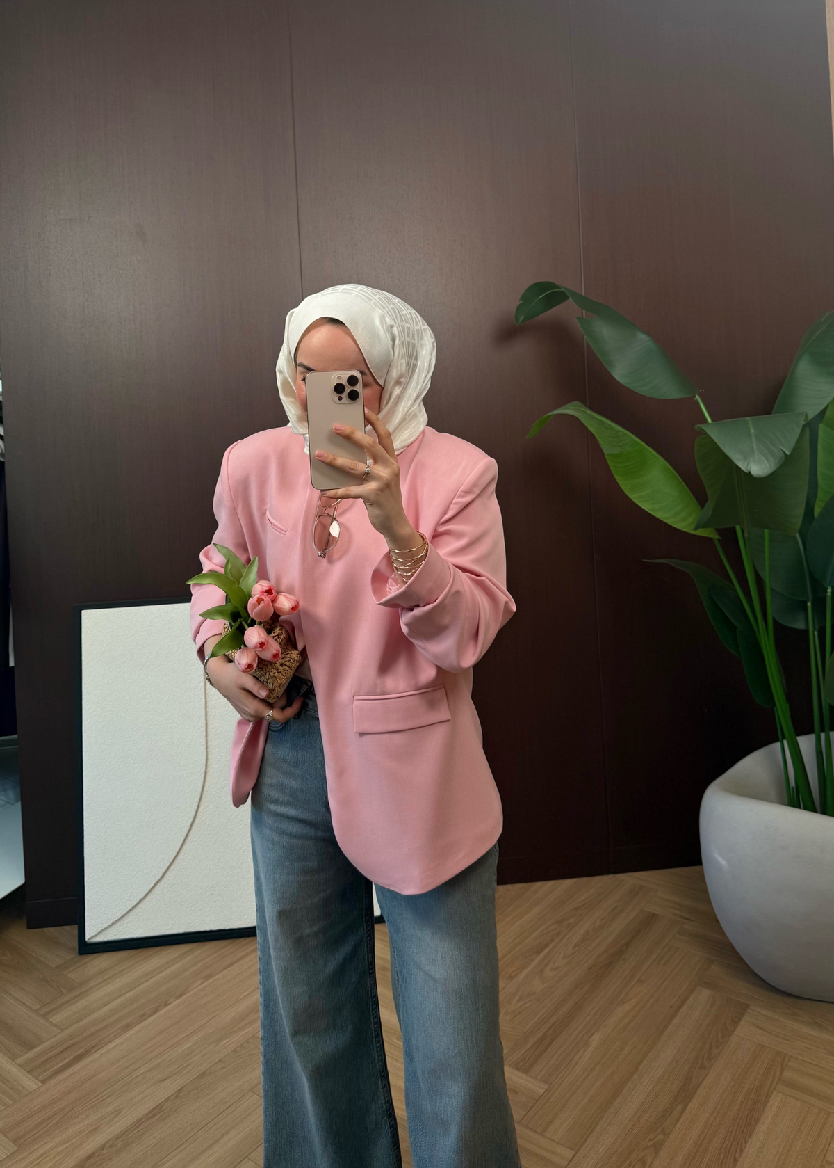 Premium Tek Düğmeli Blazer Pembe 