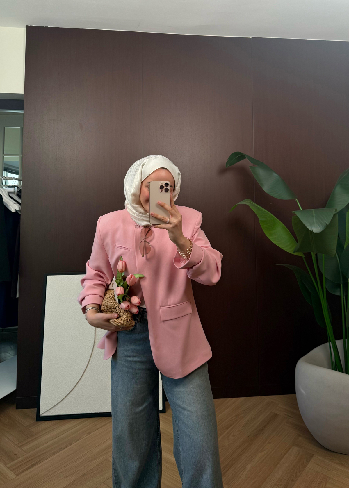 Premium Tek Düğmeli Blazer Pembe 