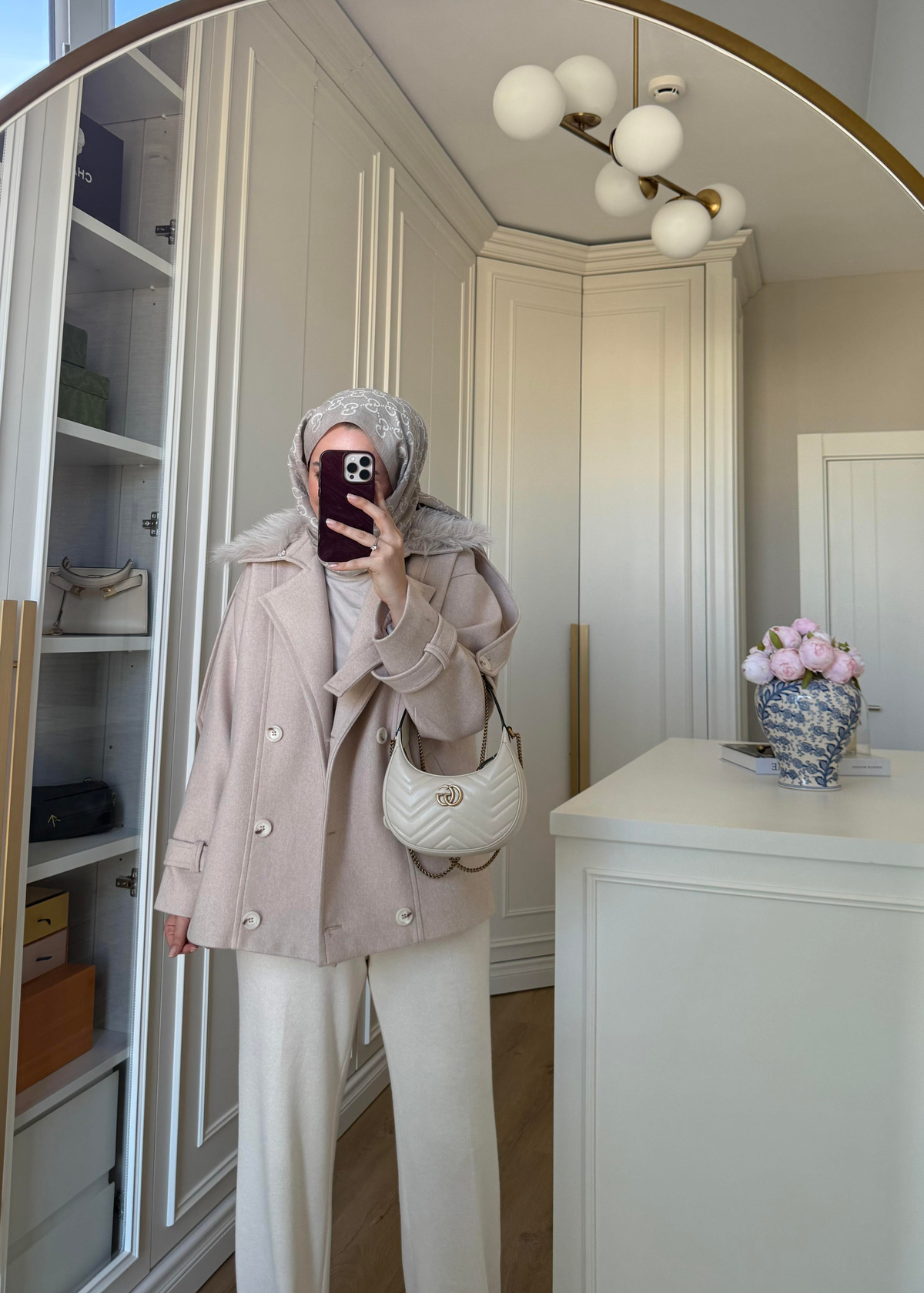 Premium Yakası Kürklü Kısa Kaban Taş