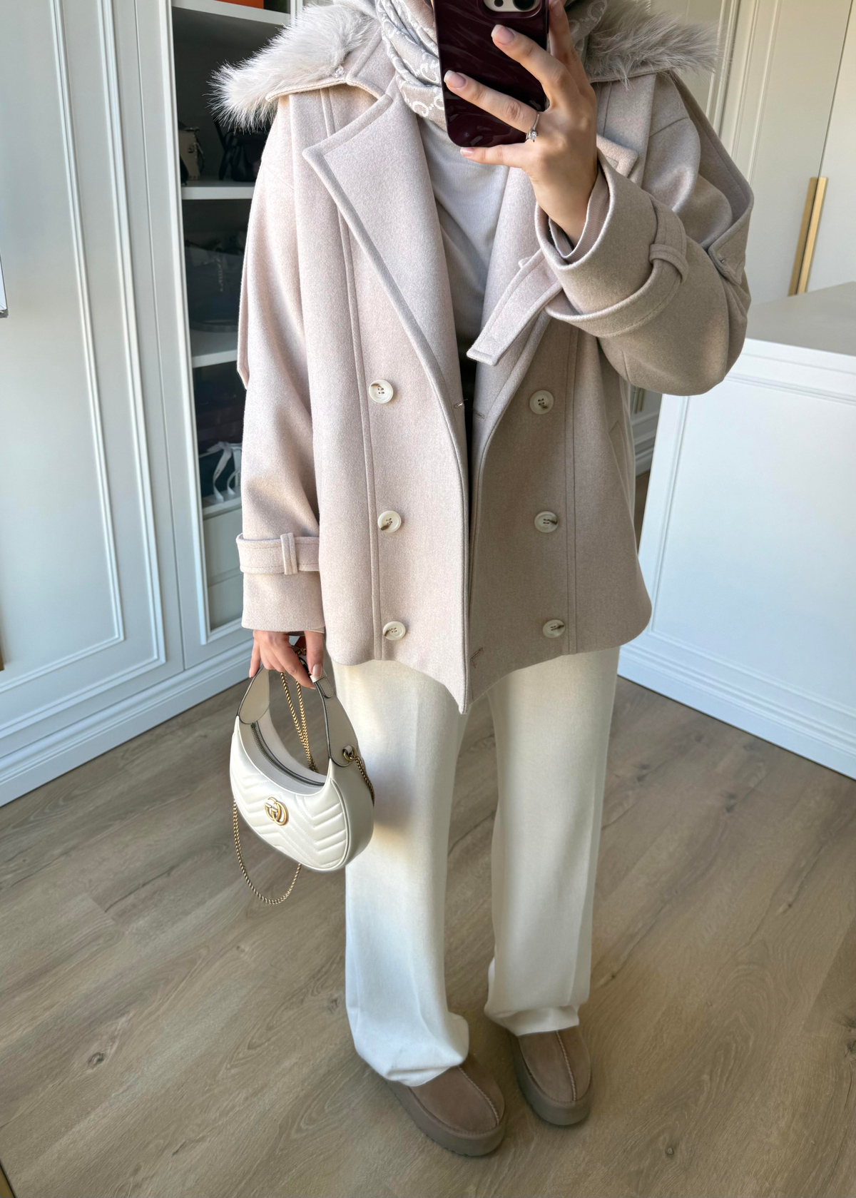 Premium Yakası Kürklü Kısa Kaban Taş