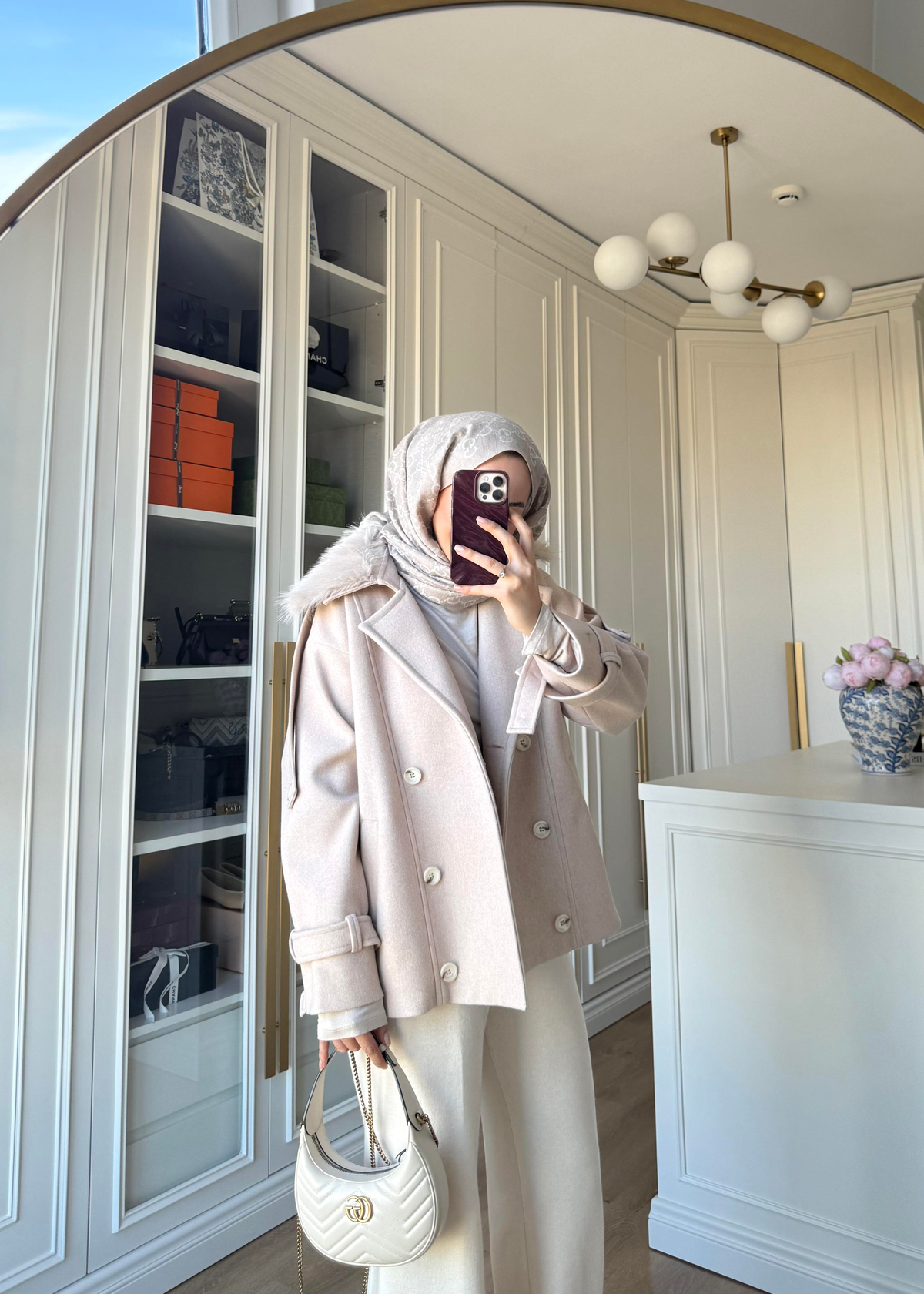 Premium Yakası Kürklü Kısa Kaban Taş