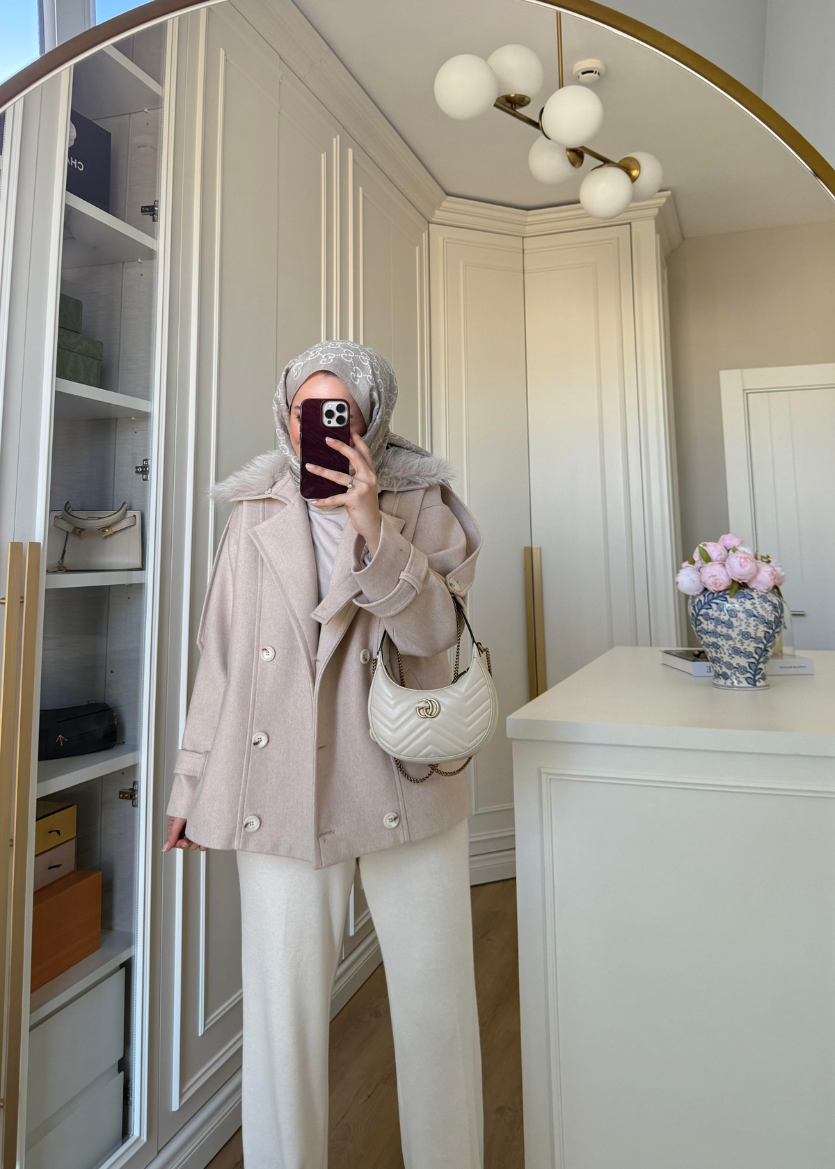 Premium Yakası Kürklü Kısa Kaban Taş