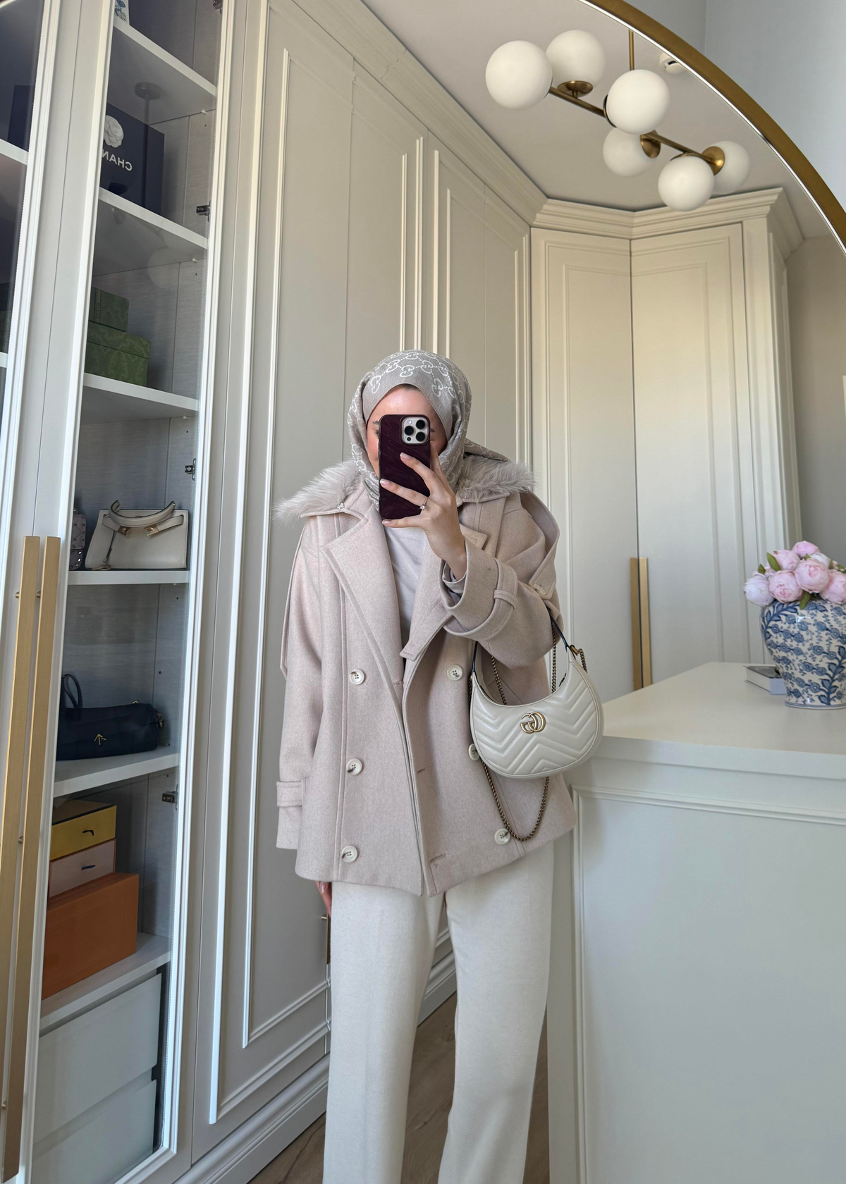 Premium Yakası Kürklü Kısa Kaban Taş