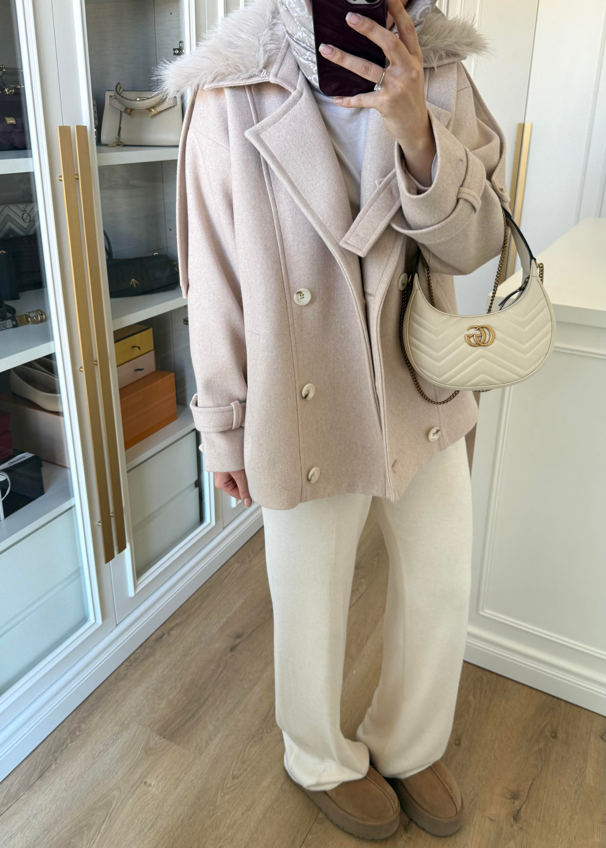 Premium Yakası Kürklü Kısa Kaban Taş