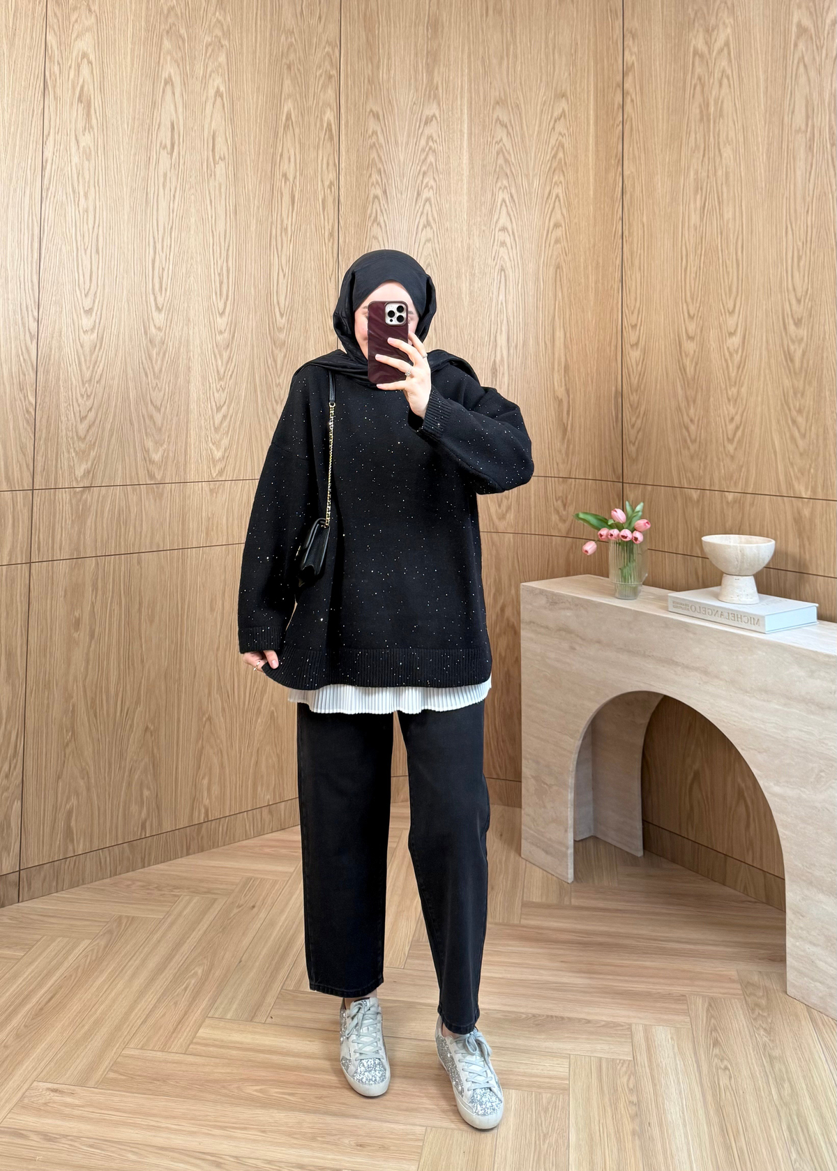 Pullu Triko Kazak Siyah