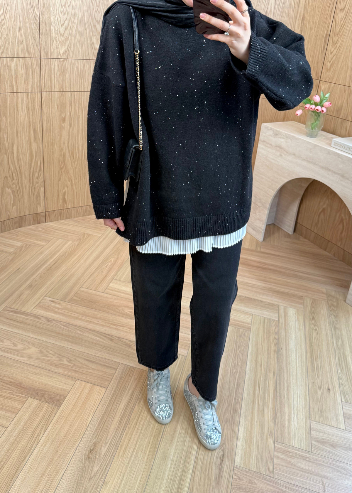 Pullu Triko Kazak Siyah