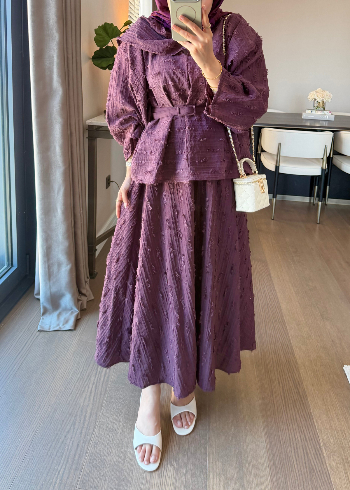 Püsküllü Dokuma Kumaş İkili Takım Burgundy