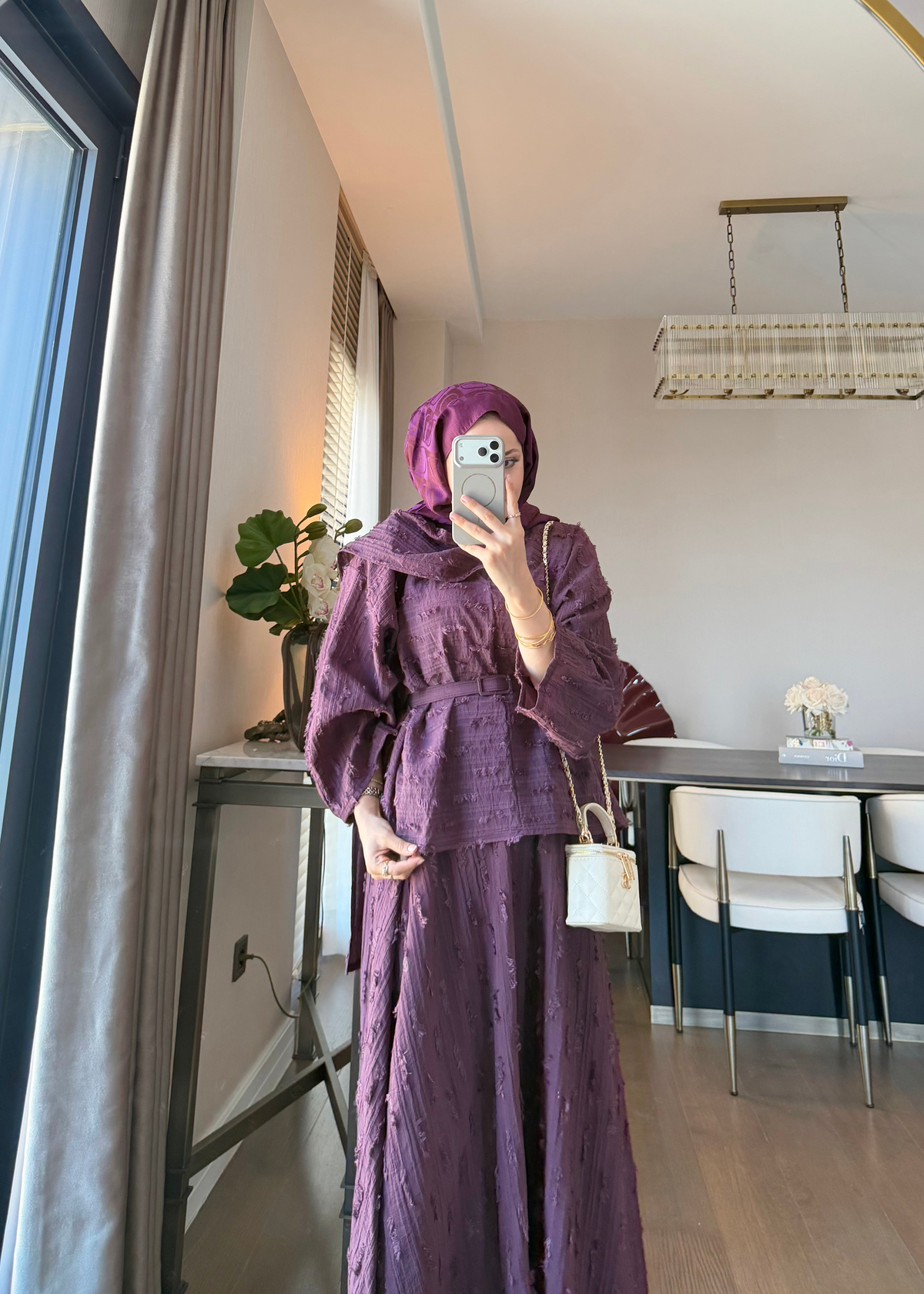 Püsküllü Dokuma Kumaş İkili Takım Burgundy