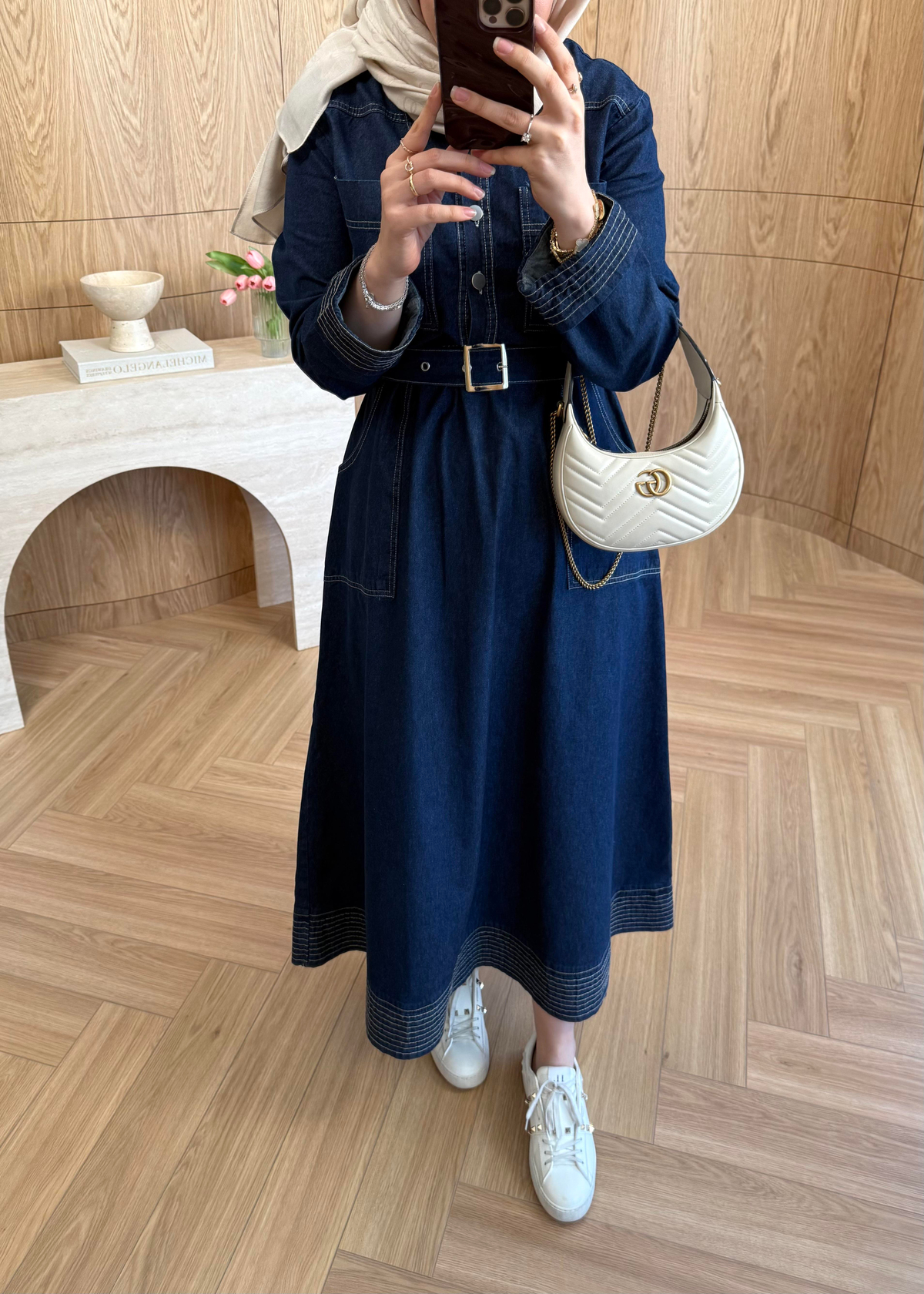 Rossa Kemerli Denim Elbise 