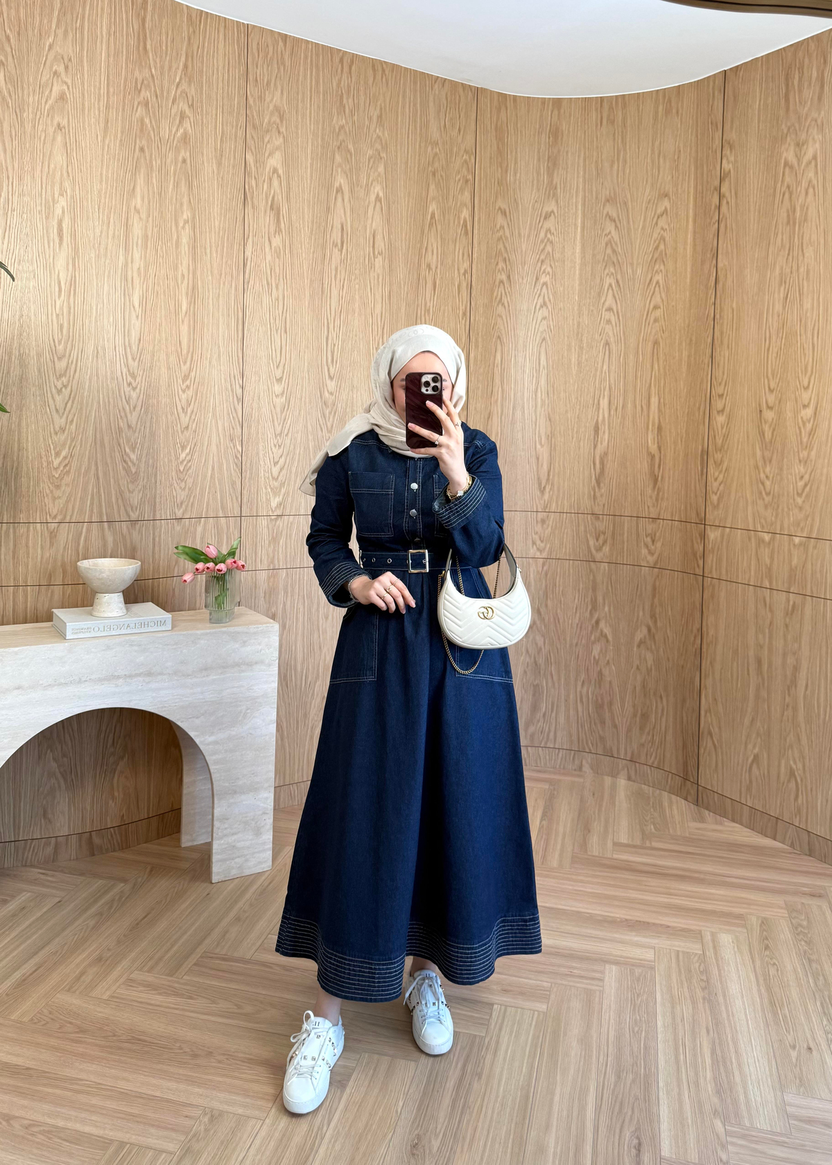 Rossa Kemerli Denim Elbise 