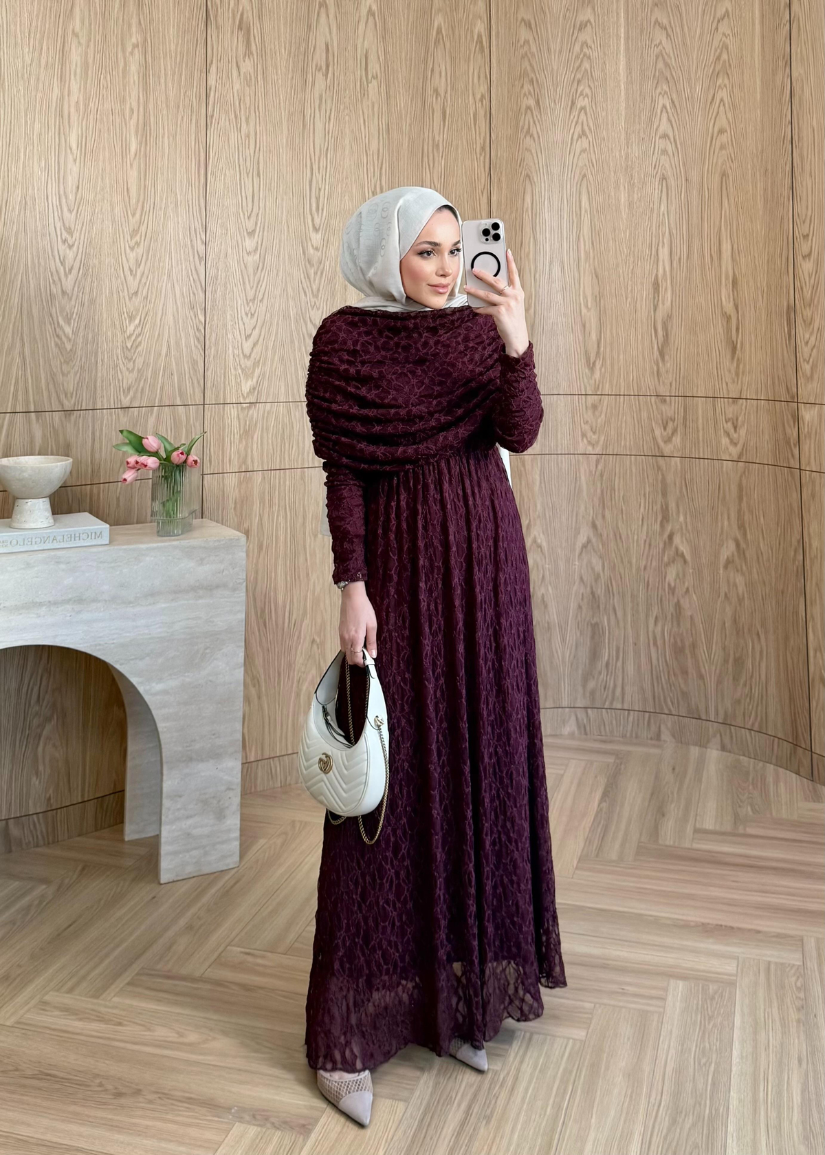 Rüya Dantel Elbise Mürdüm