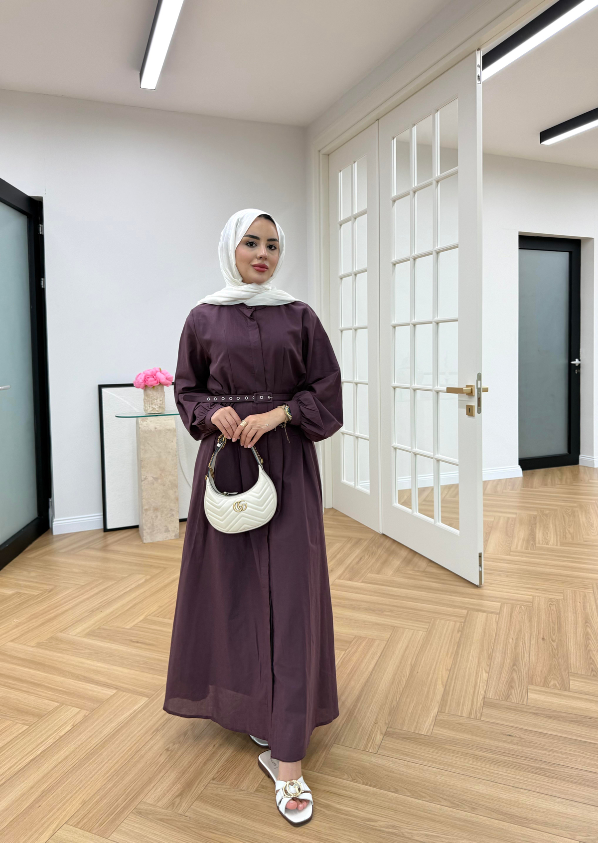 Sage Belden Oturtmalı Elbise Bordo