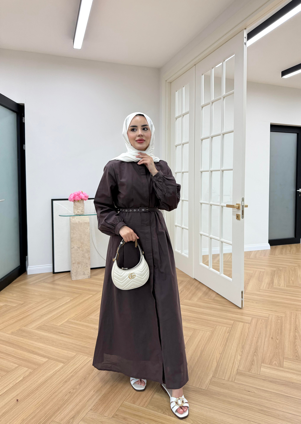 Sage Belden Oturtmalı Elbise Kahve