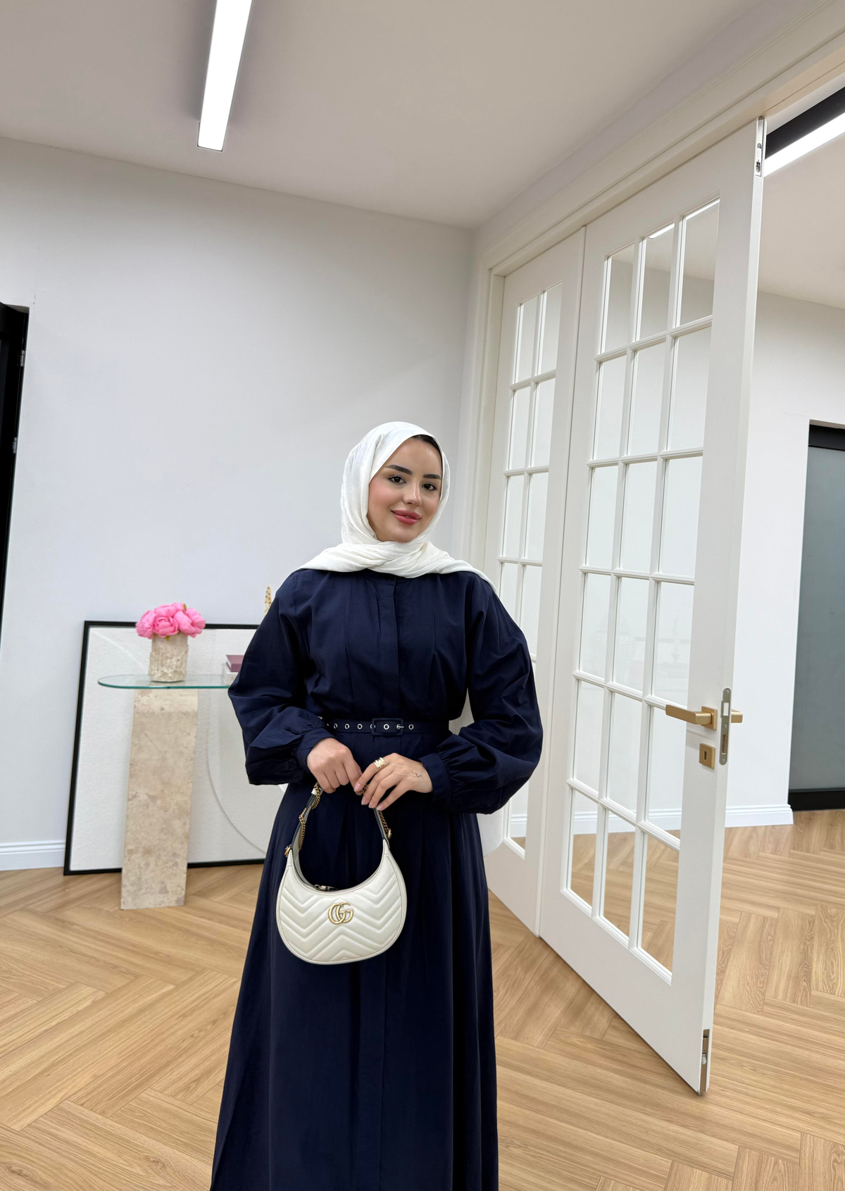 Sage Belden Oturtmalı Elbise Lacivert