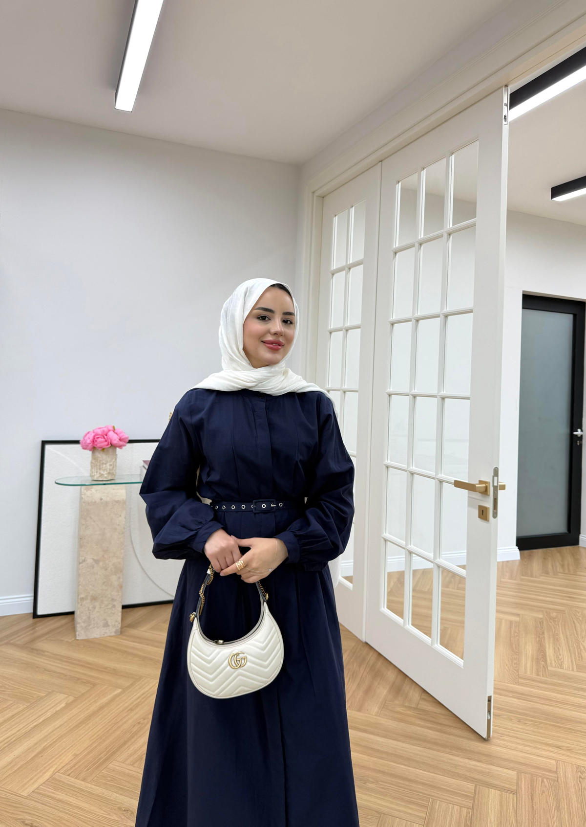 Sage Belden Oturtmalı Elbise Lacivert