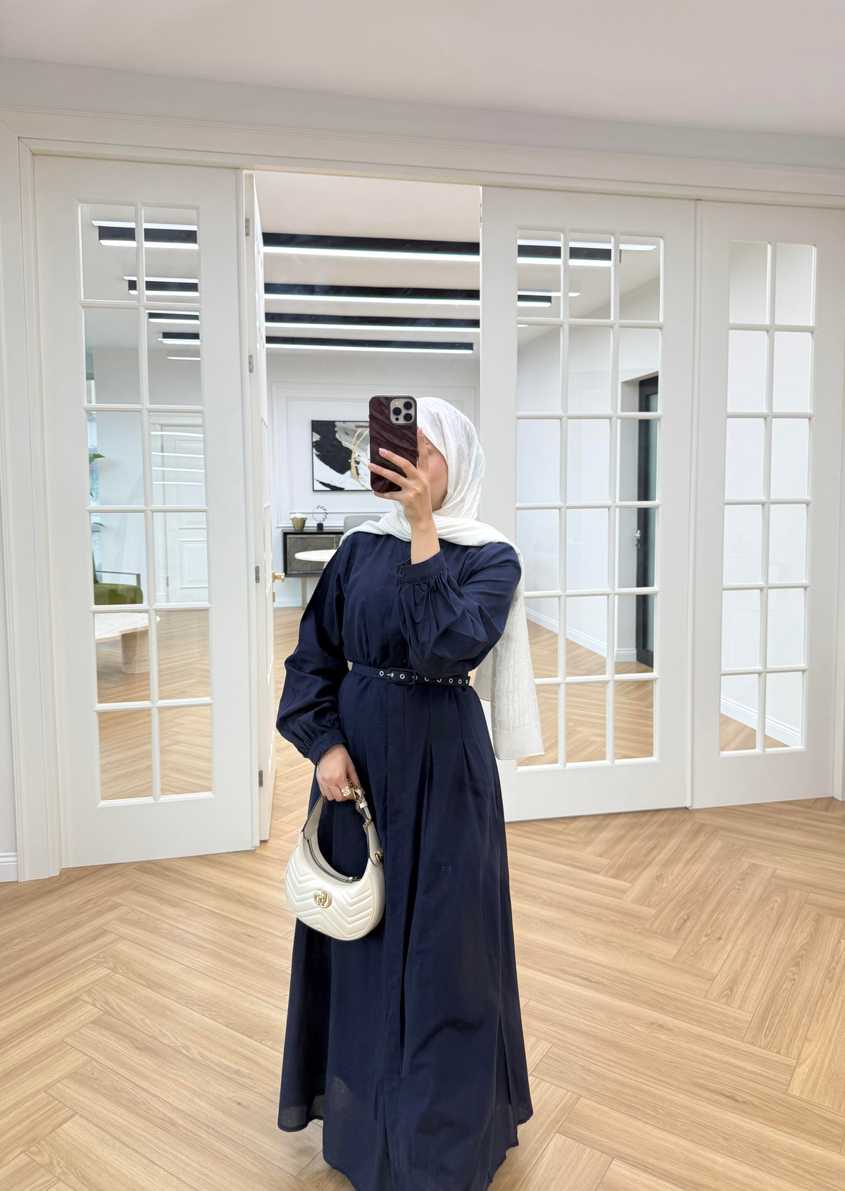 Sage Belden Oturtmalı Elbise Lacivert