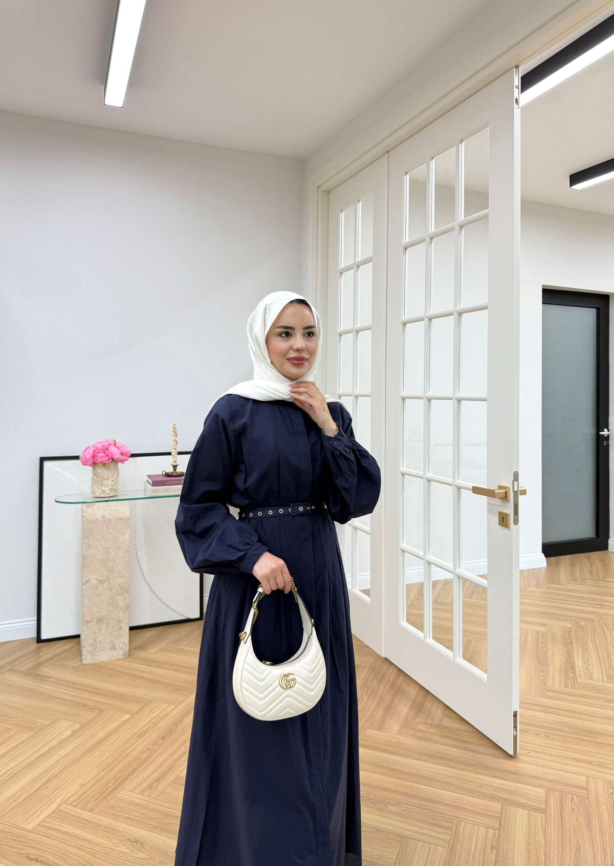 Sage Belden Oturtmalı Elbise Lacivert