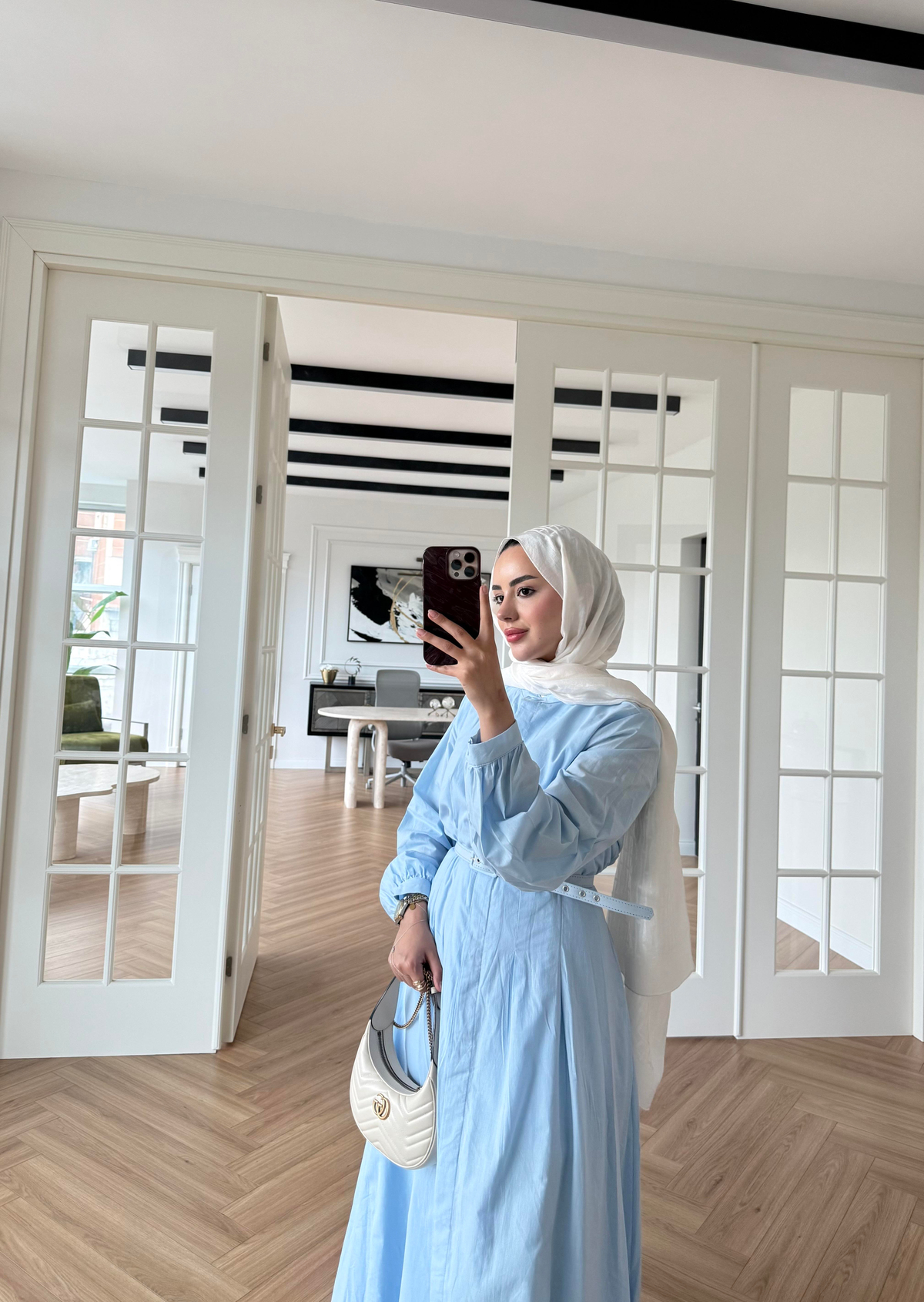 Sage Belden Oturtmalı Elbise Mavi