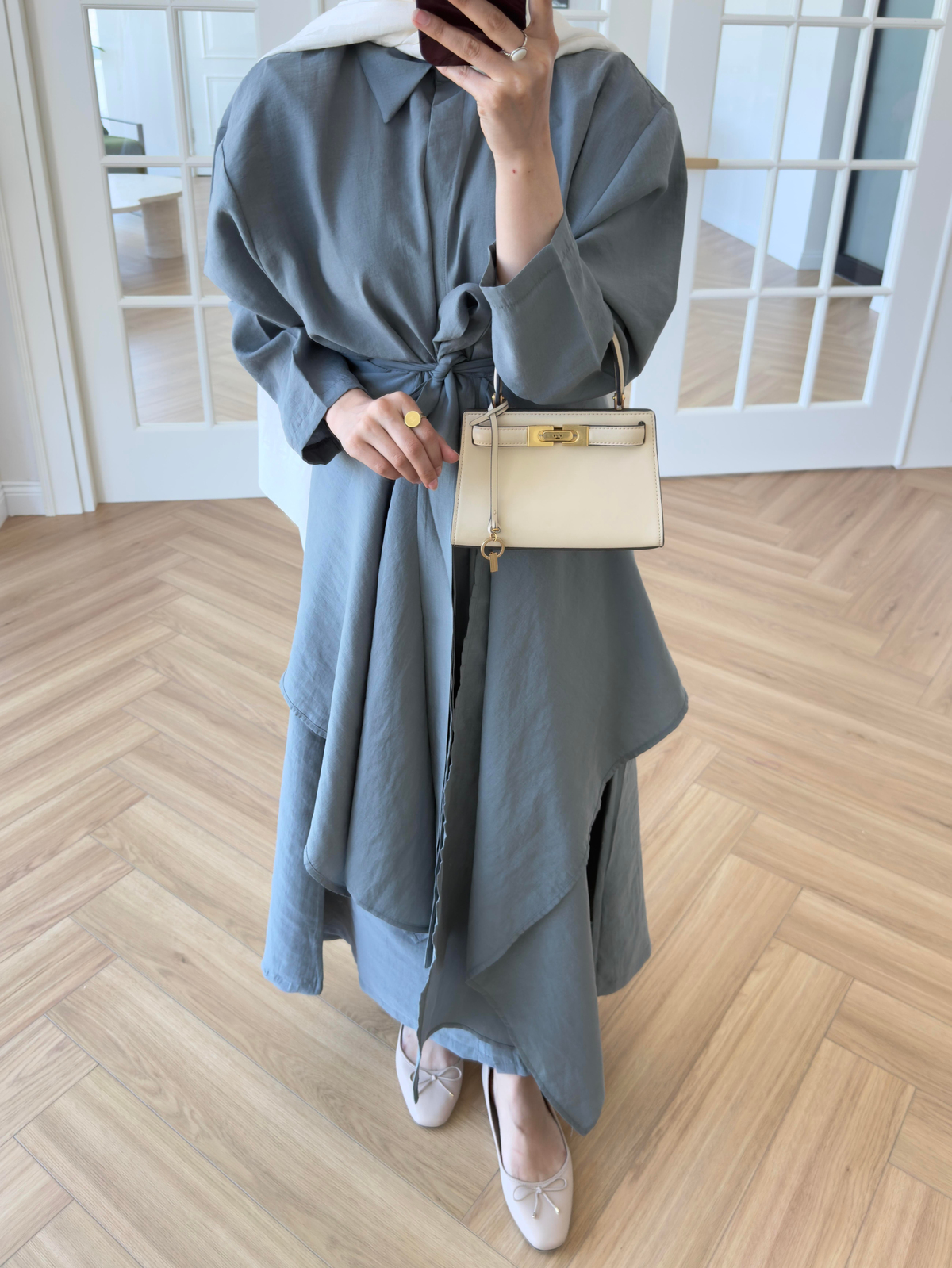 Şal Detaylı Tensel Elbise Petrol