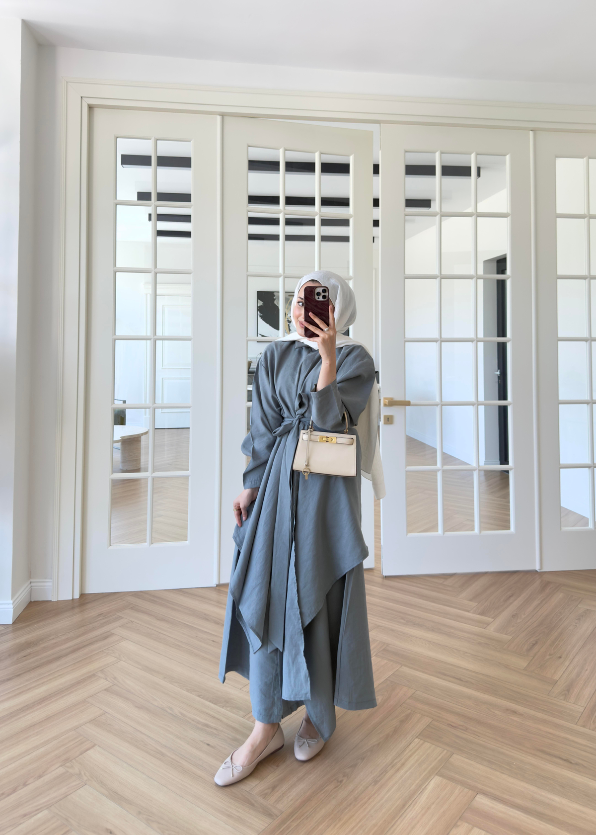 Şal Detaylı Tensel Elbise Petrol