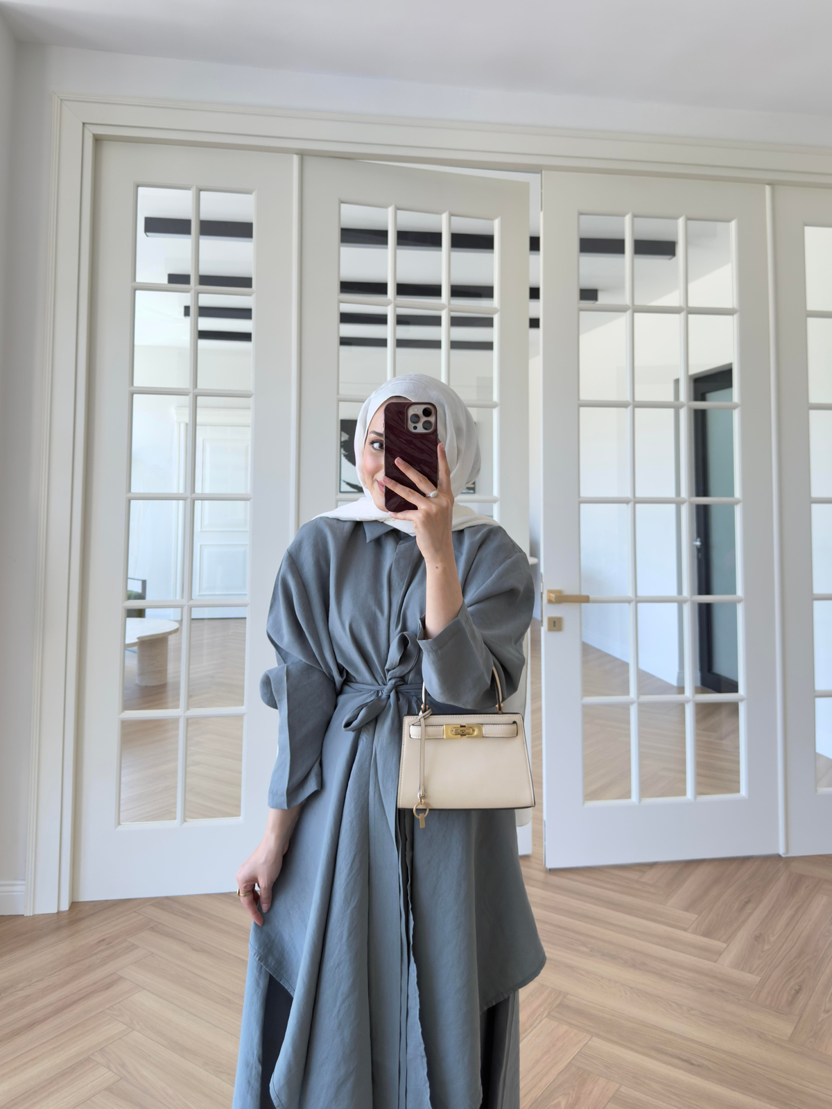 Şal Detaylı Tensel Elbise Petrol