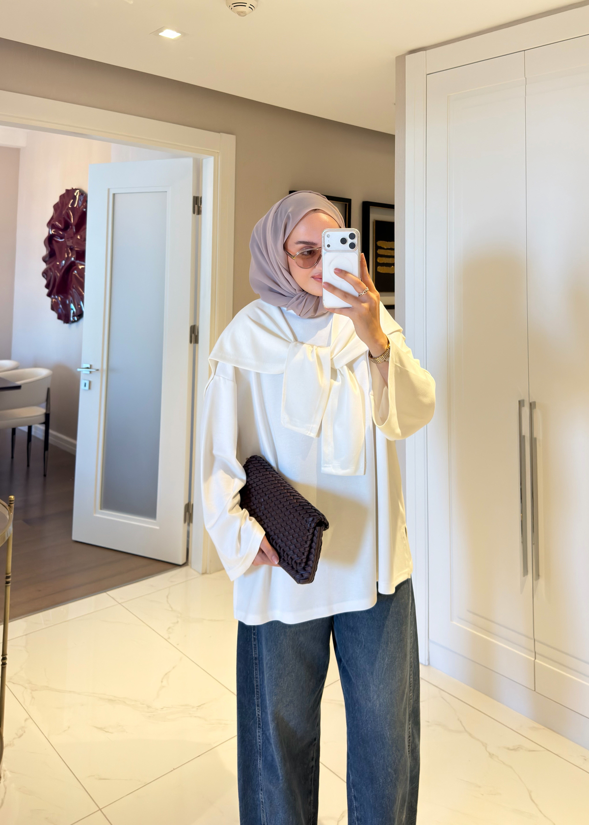 Şal Detaylı Tişört Ekru