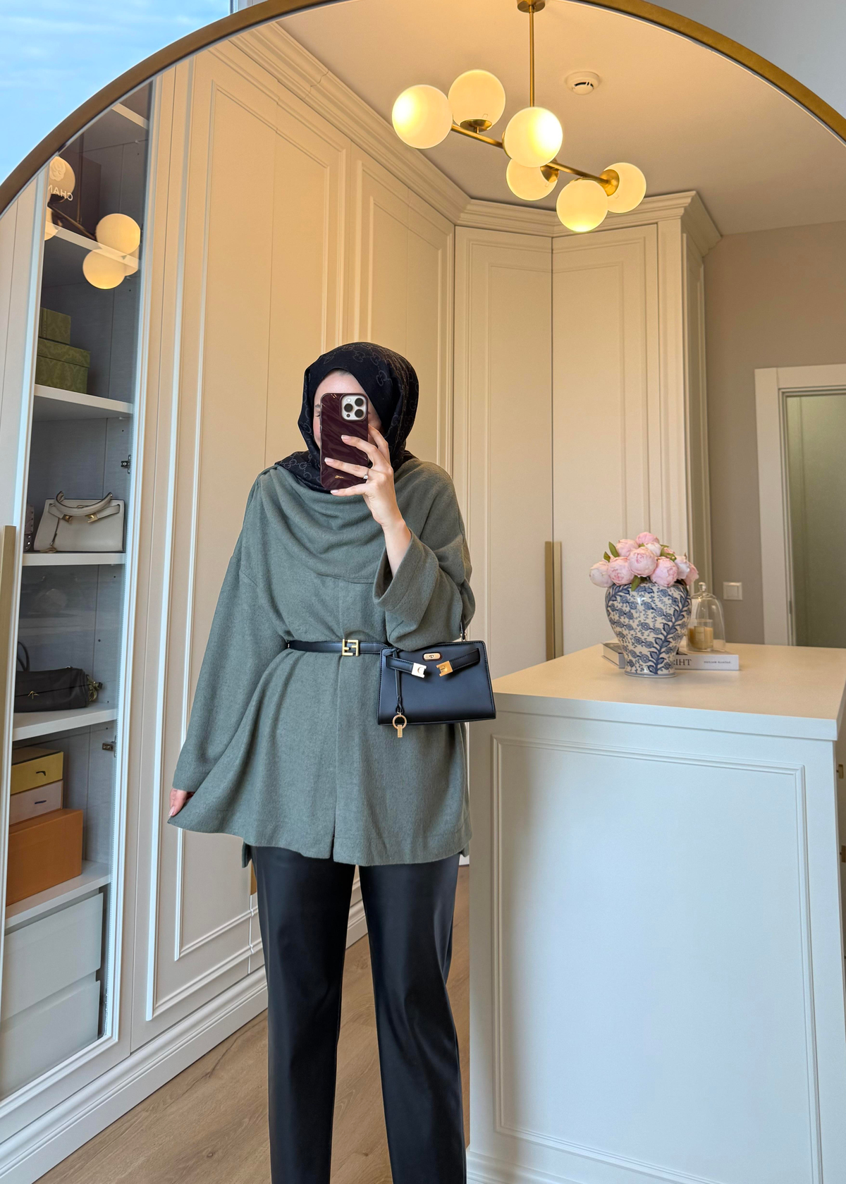 Şal Kapama Detaylı Hırka Haki