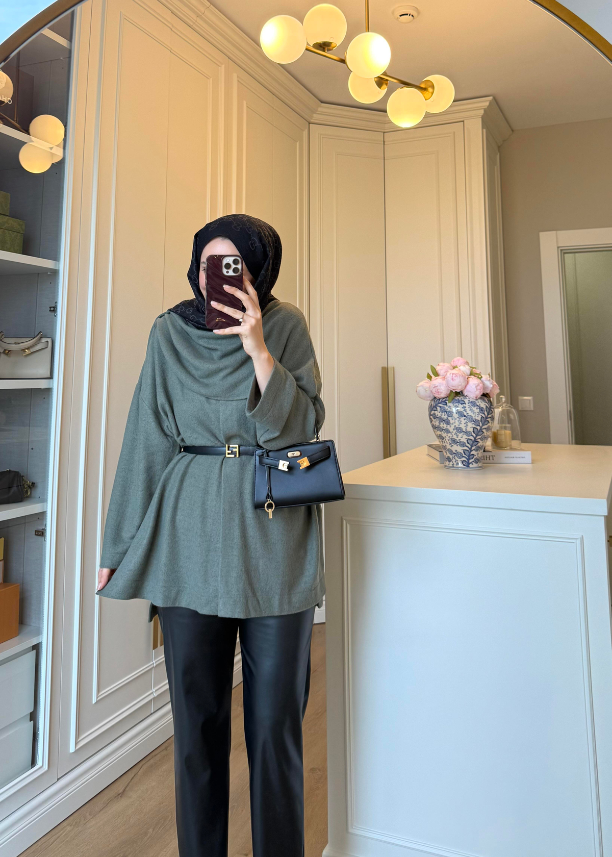 Şal Kapama Detaylı Hırka Haki