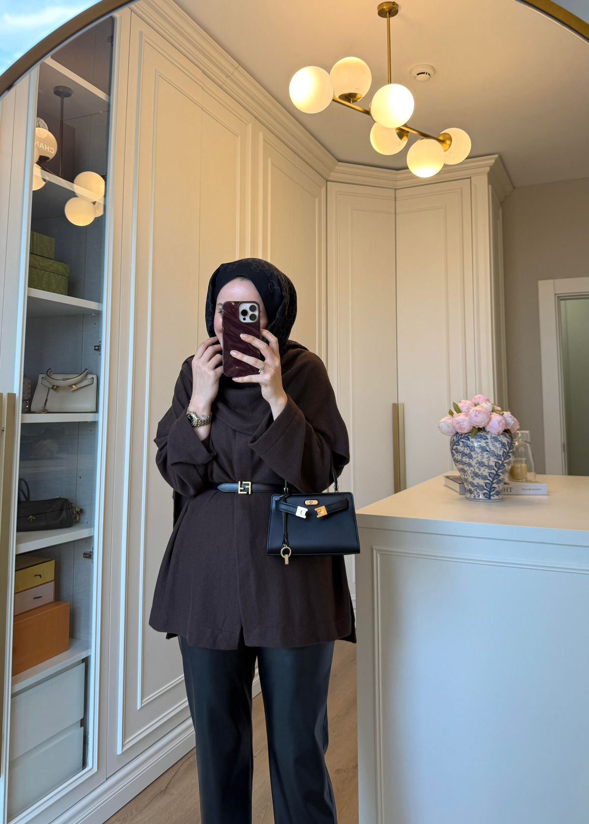 Şal Kapama Detaylı Hırka Kahverengi