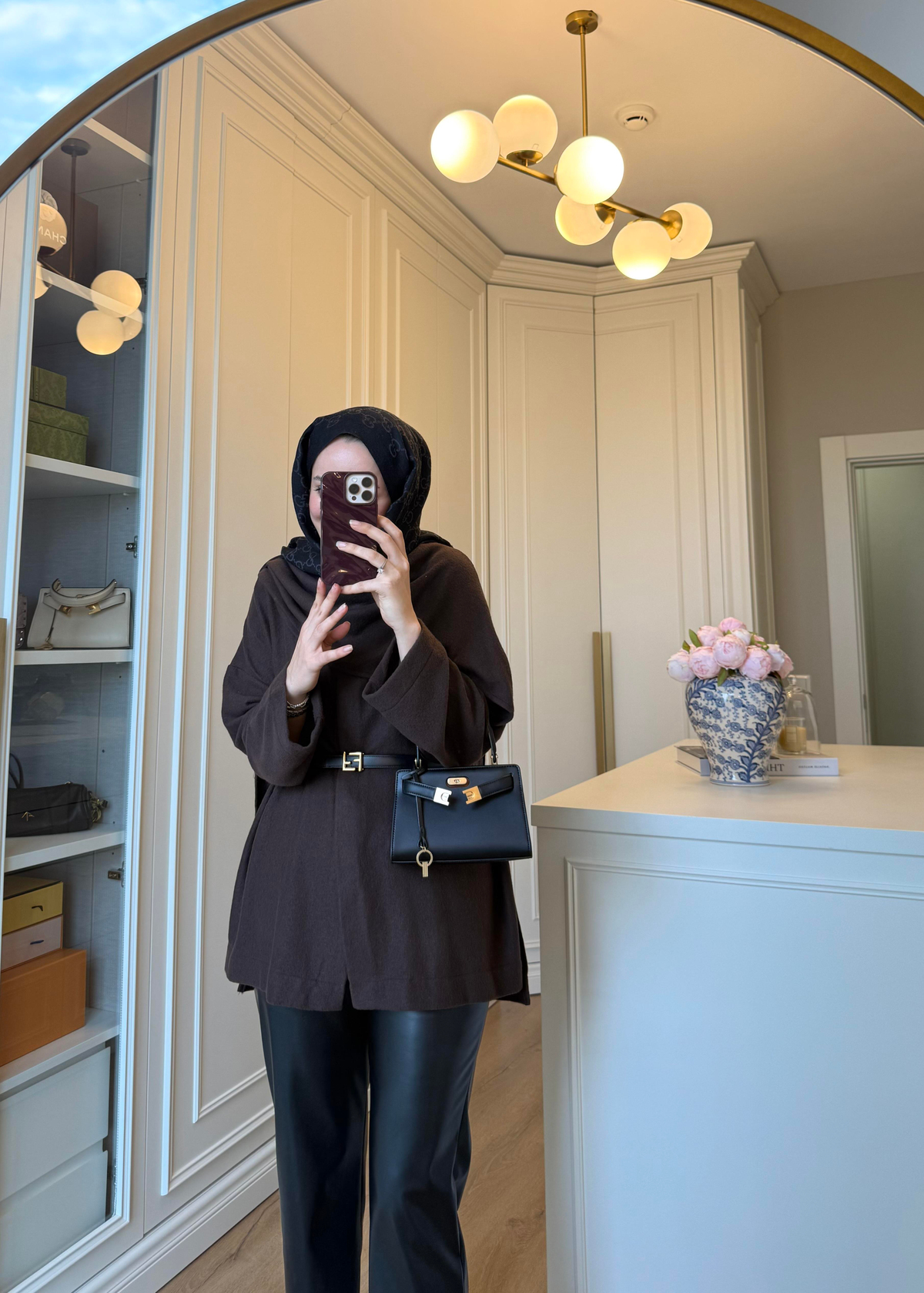 Şal Kapama Detaylı Hırka Kahverengi