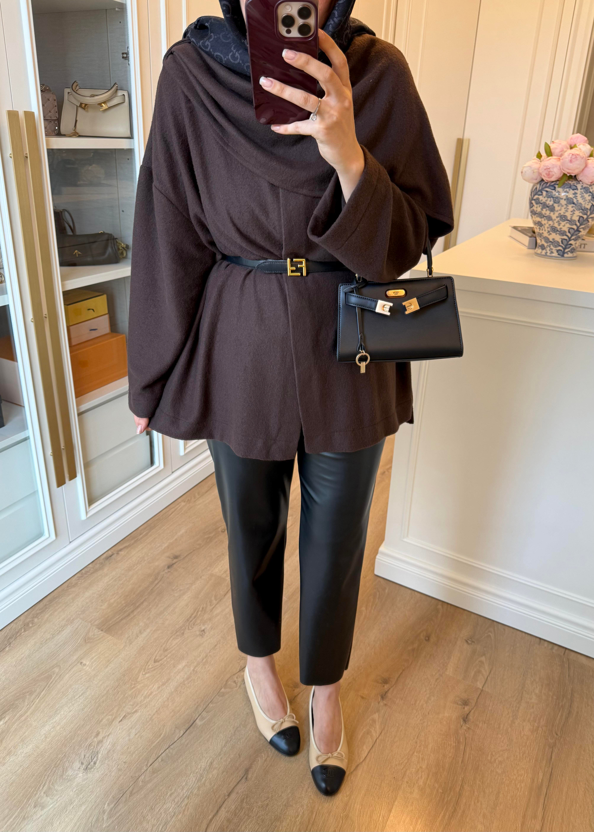 Şal Kapama Detaylı Hırka Kahverengi