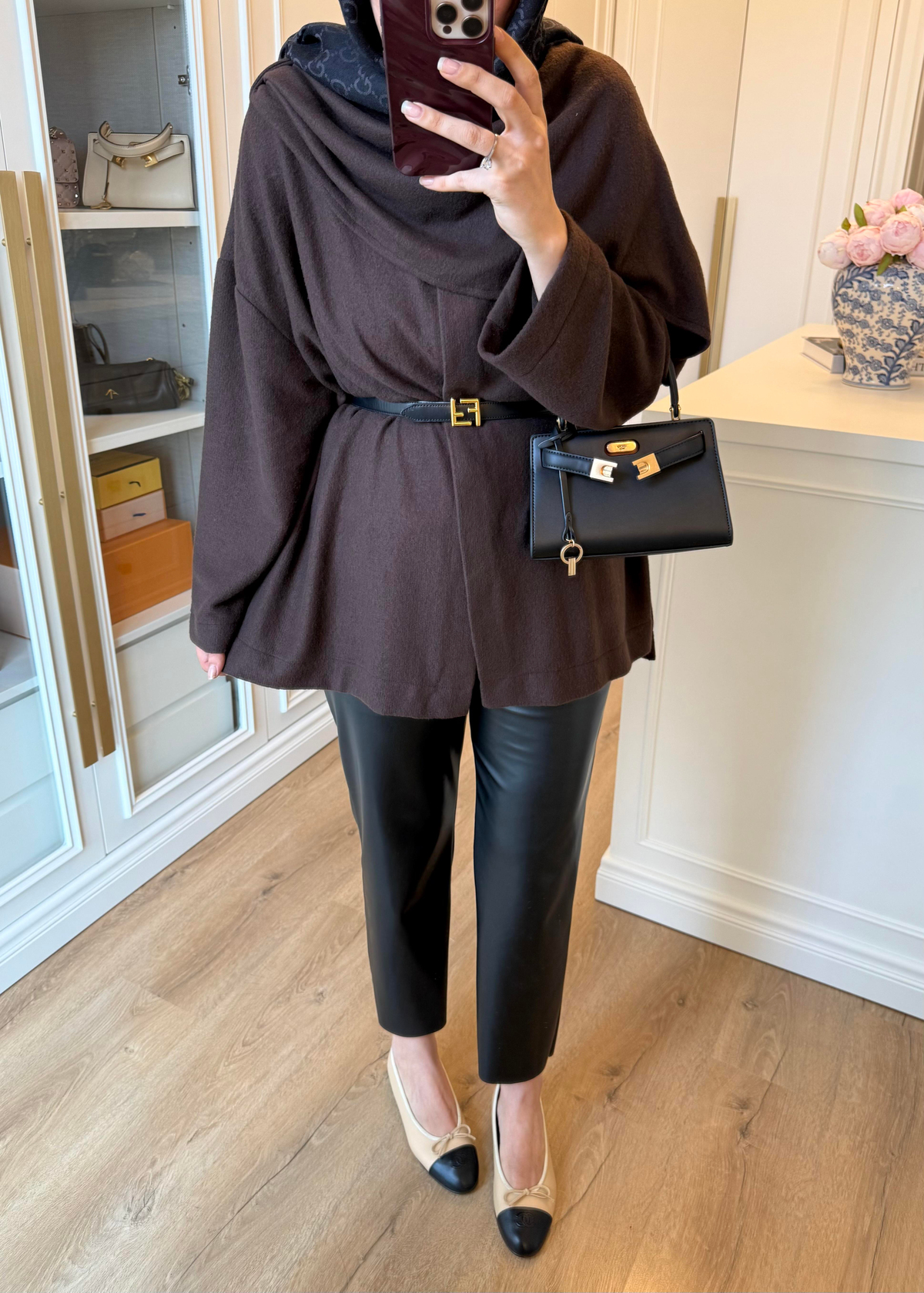 Şal Kapama Detaylı Hırka Kahverengi