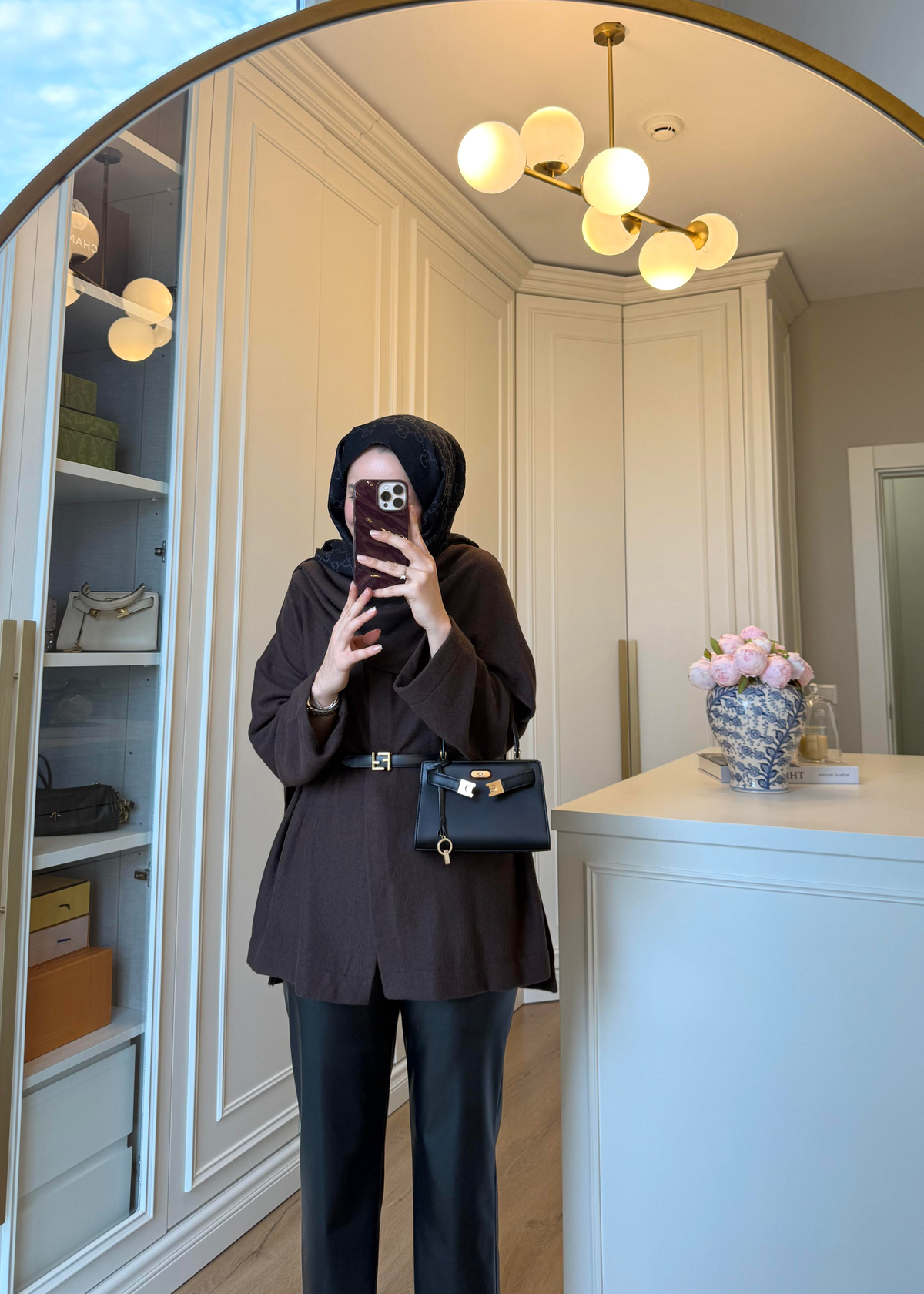 Şal Kapama Detaylı Hırka Kahverengi