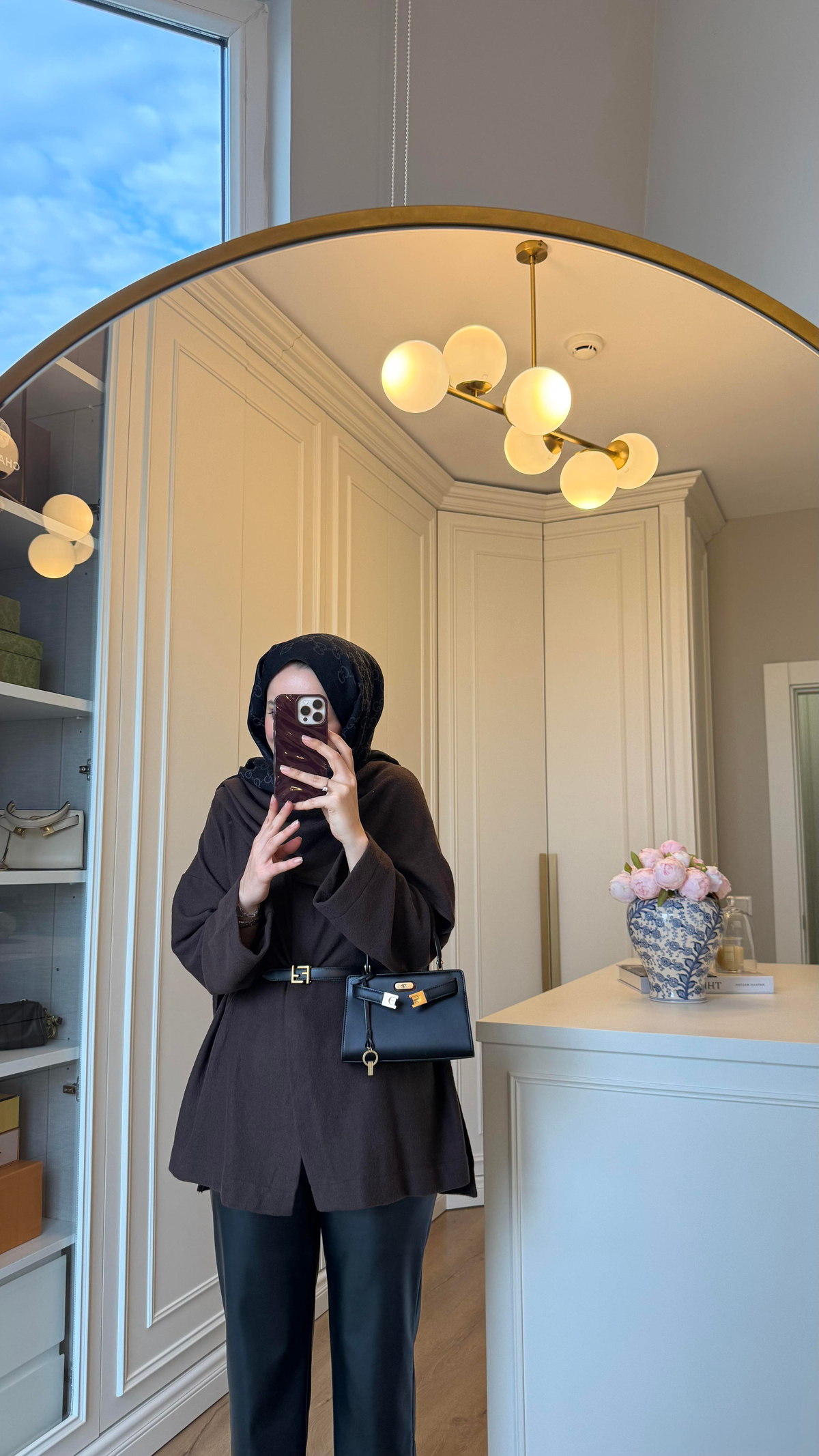 Şal Kapama Detaylı Hırka Kahverengi