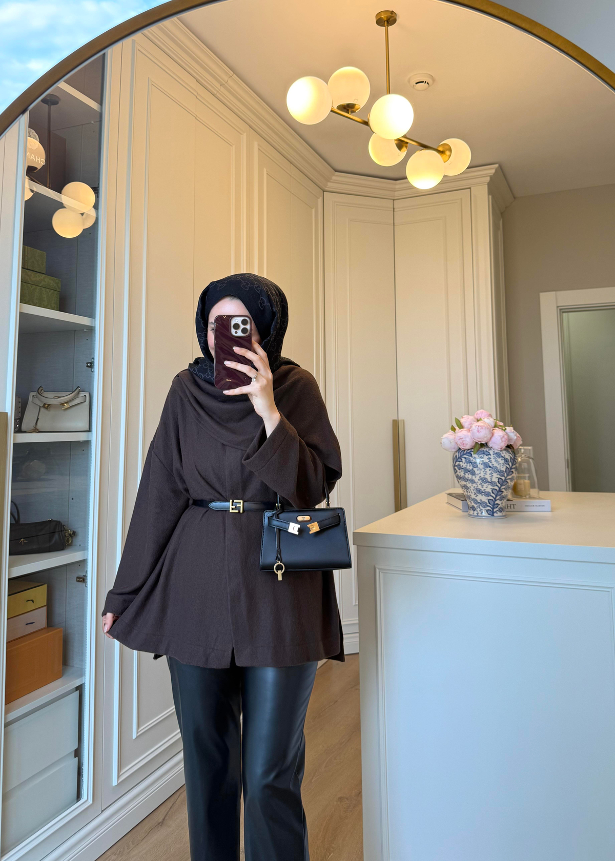 Şal Kapama Detaylı Hırka Kahverengi