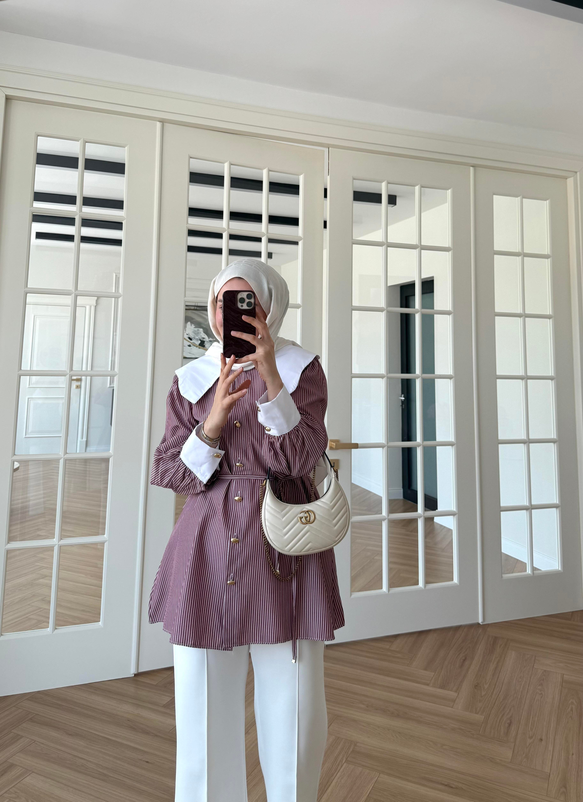 selena yaka detay çizgili gömlek Bordo