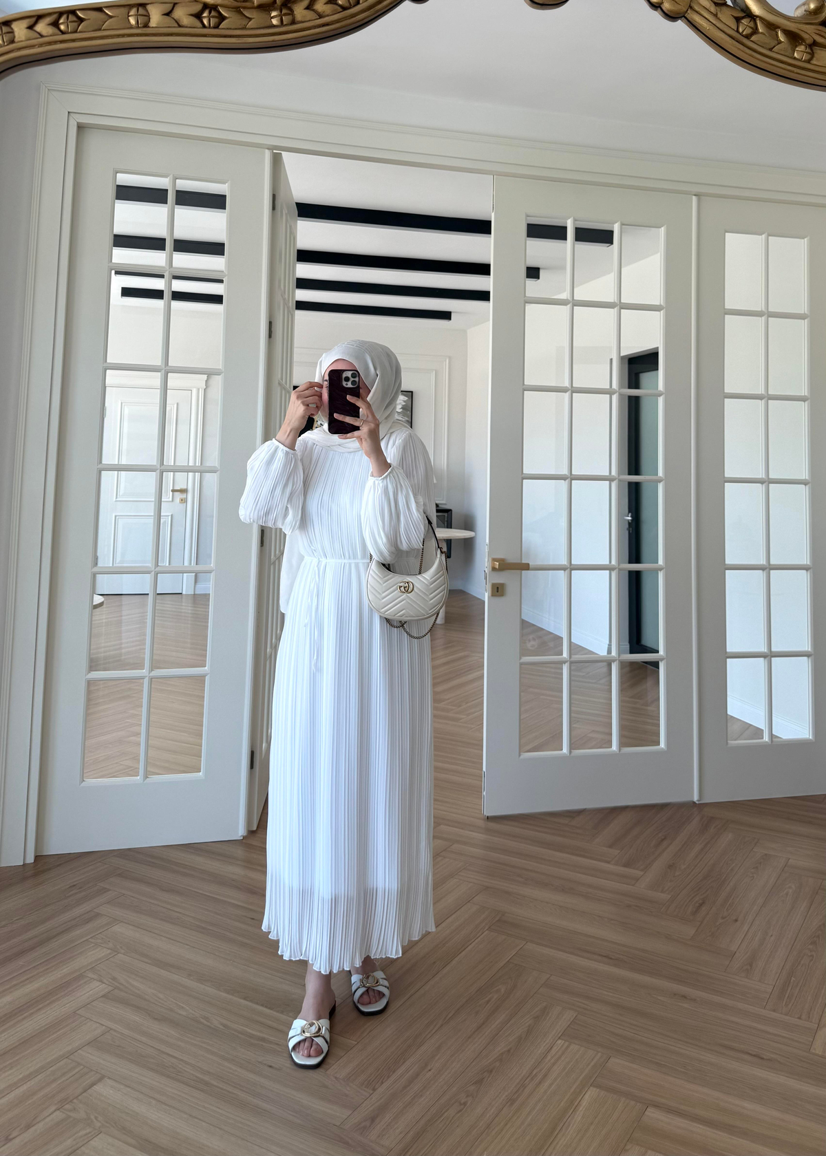 Soft Piliseli Elbise Ekru