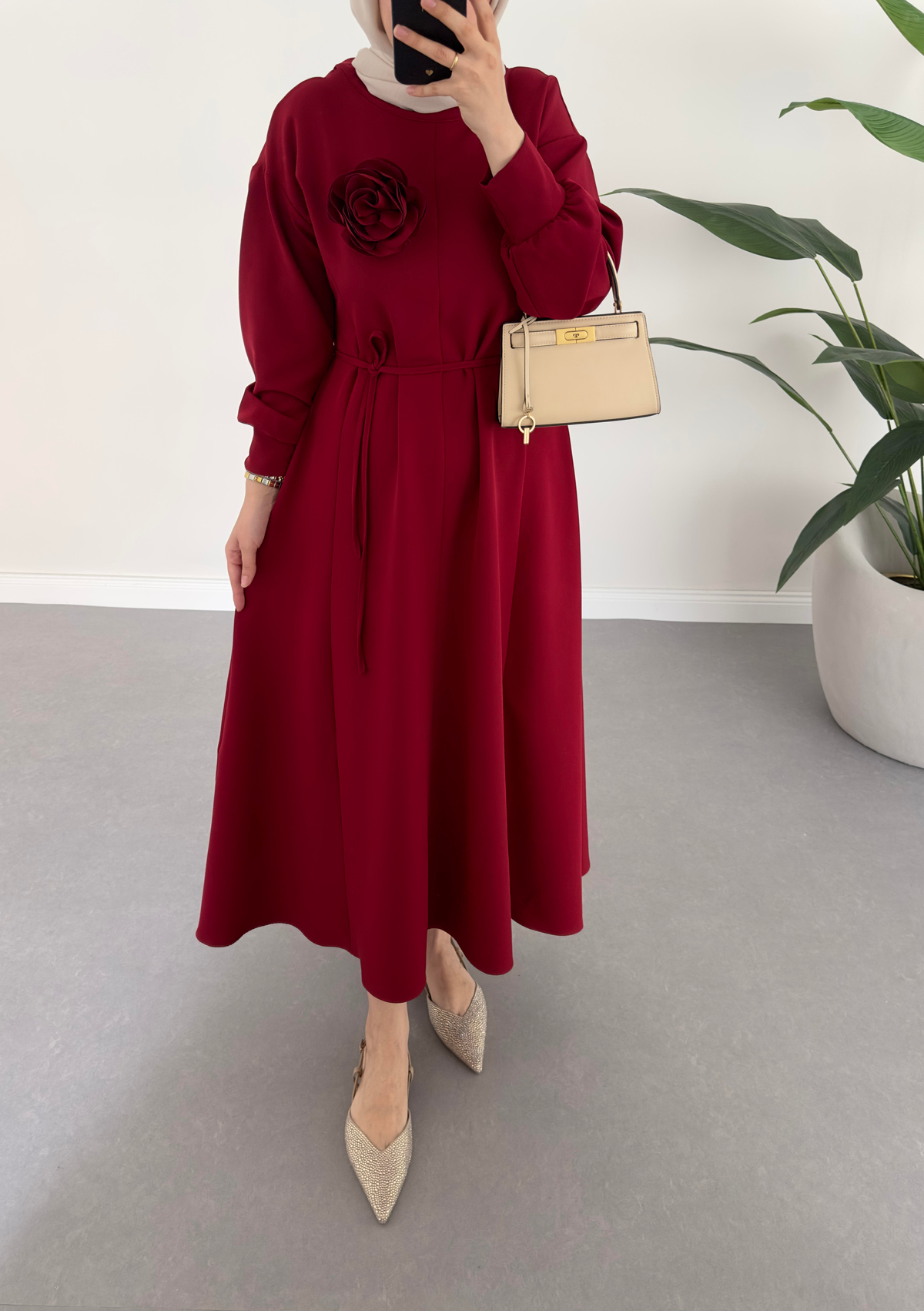Sovera Elbise Bordo